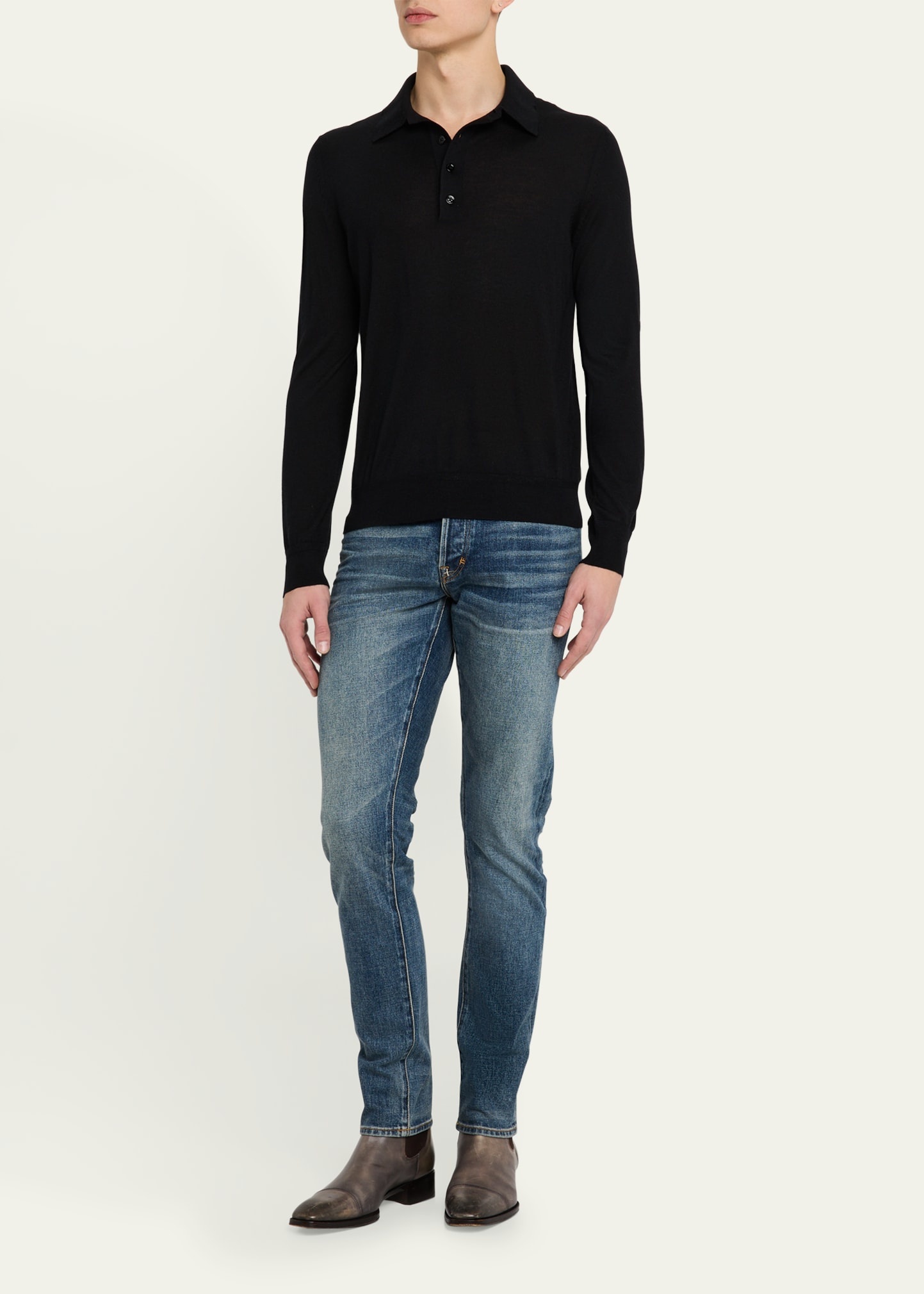 Men's Cashmere and Silk Polo Sweater - 2