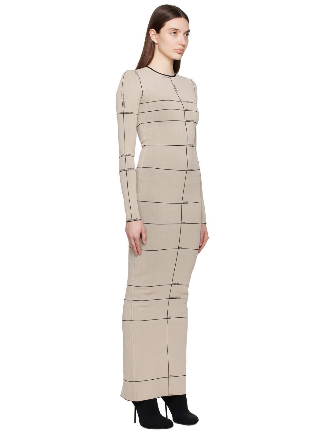 Beige Checked Maxi Dress - 2