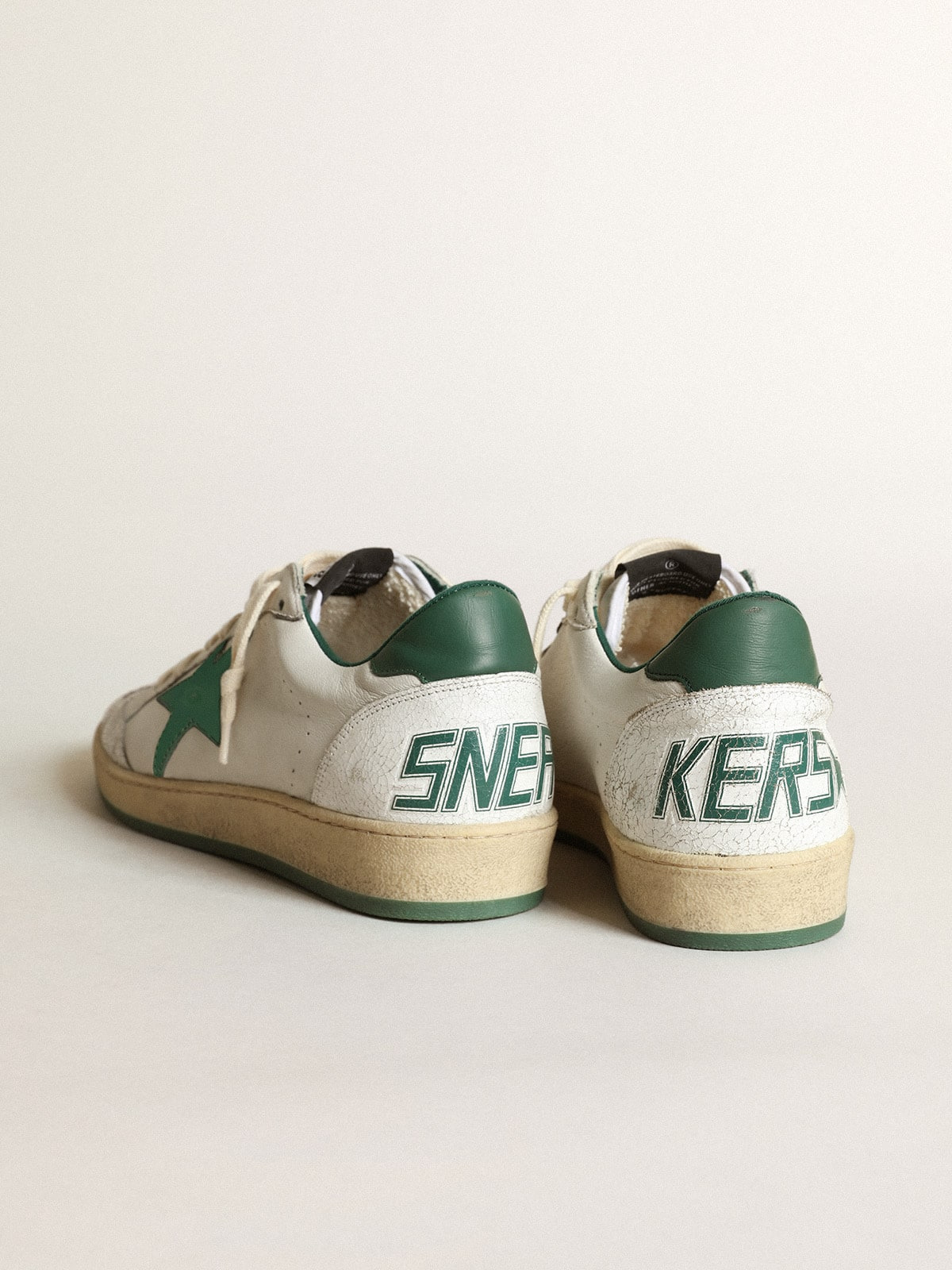 Men's Ball Star in white nappa leather with green leather star and heel tab - 4