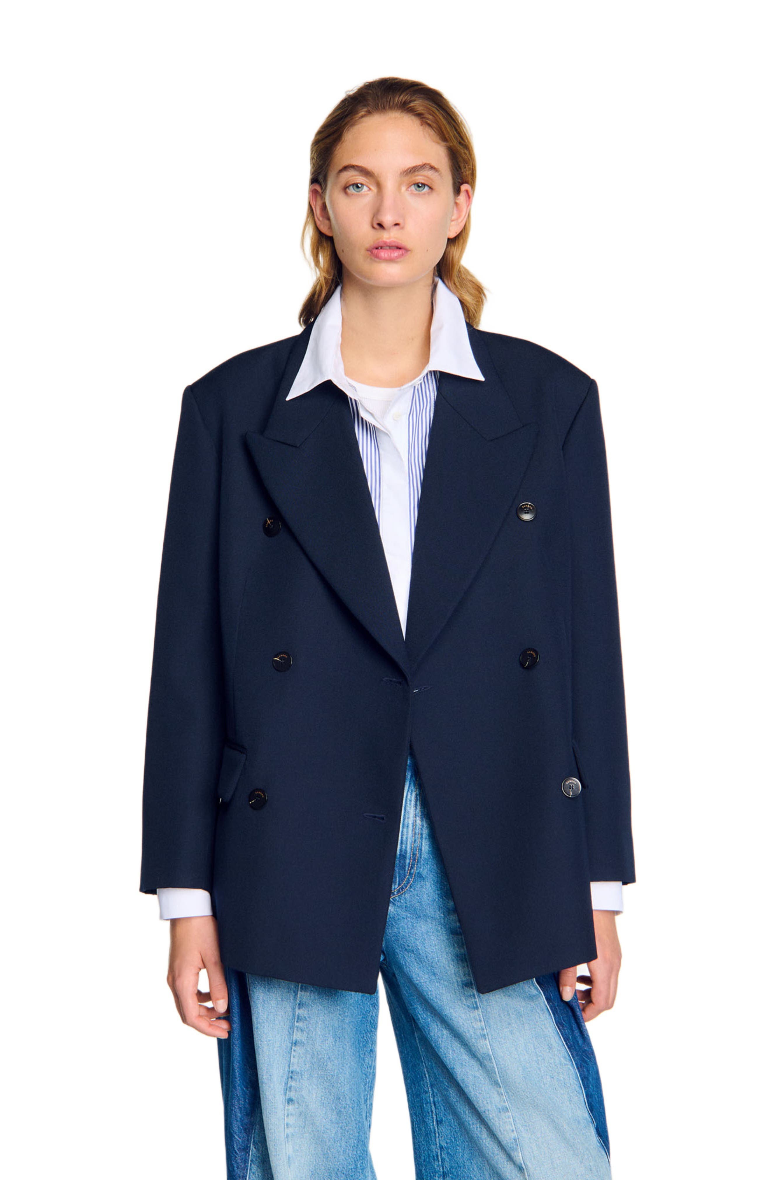SANDRO Wool blend suit jacket in Navy Blue at Nordstrom - 3