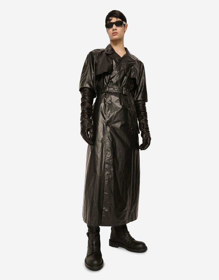 Coated nylon double-breasted trench coat - 6