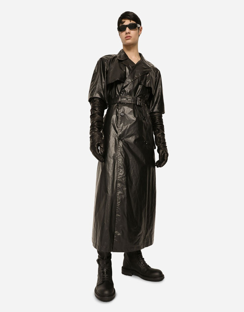 Coated nylon double-breasted trench coat 6