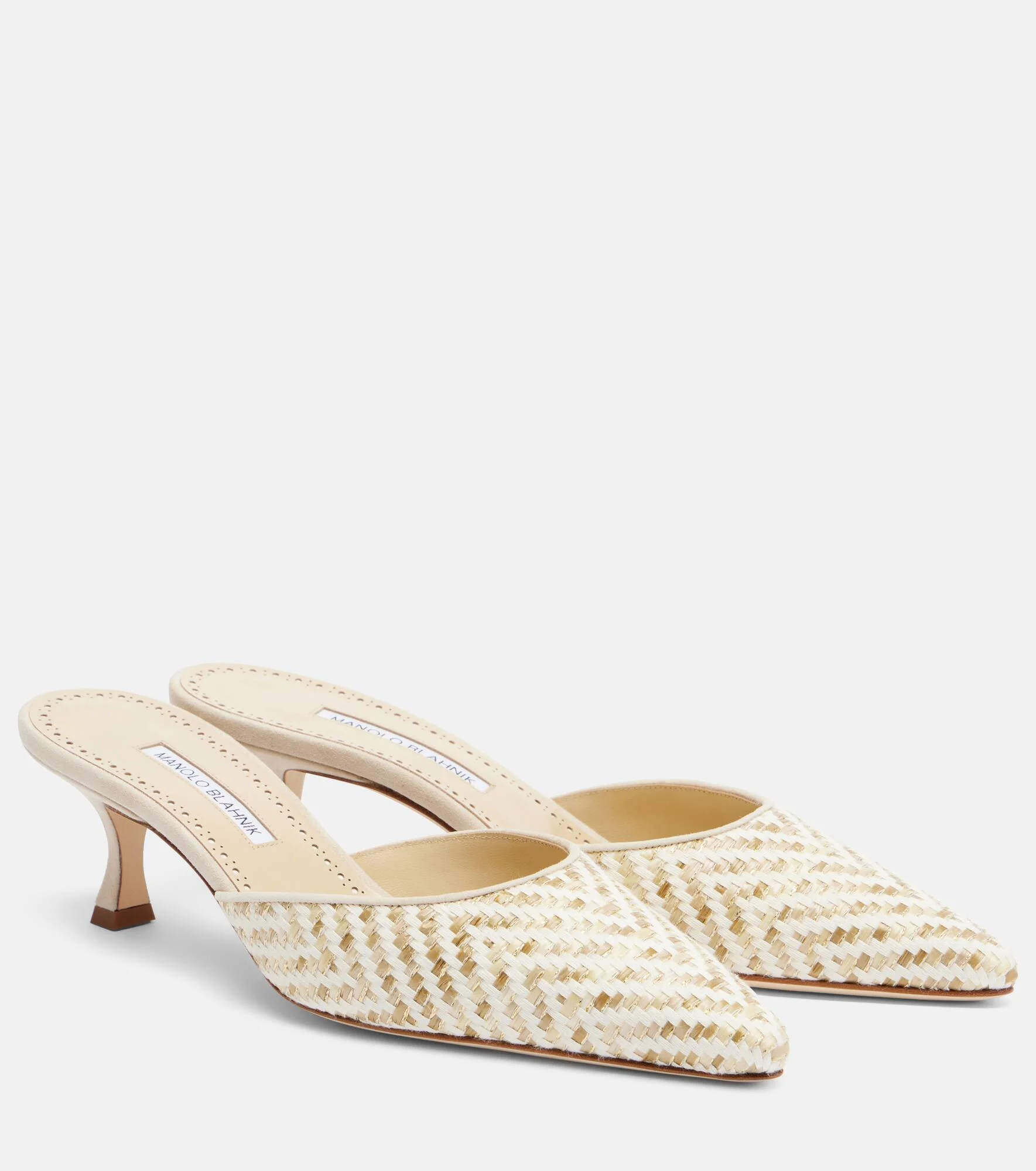 Carolyne leather-trimmed woven mules - 1