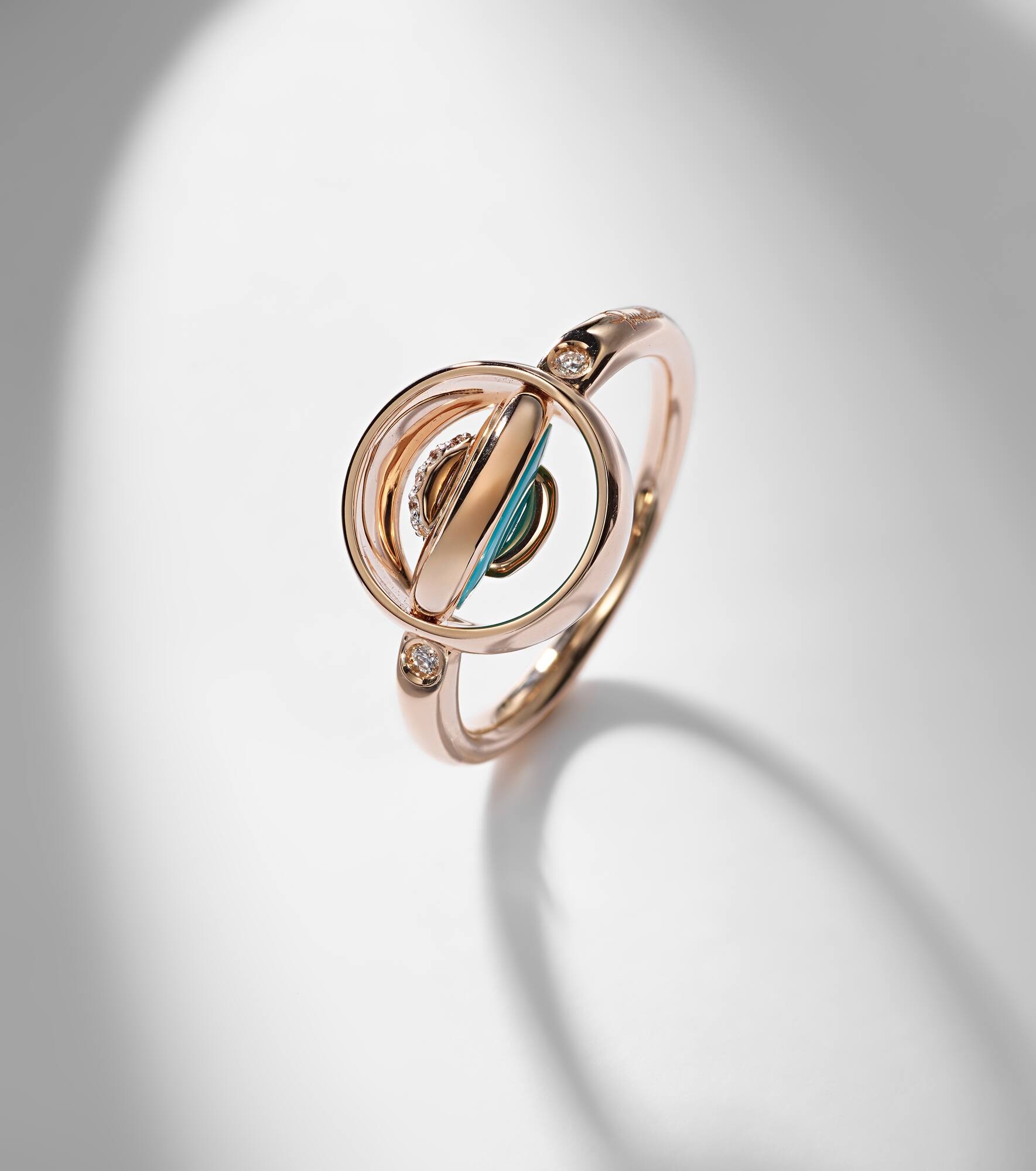 Pom Pom Dot 18k rose gold ring with turquoise and diamonds - 5