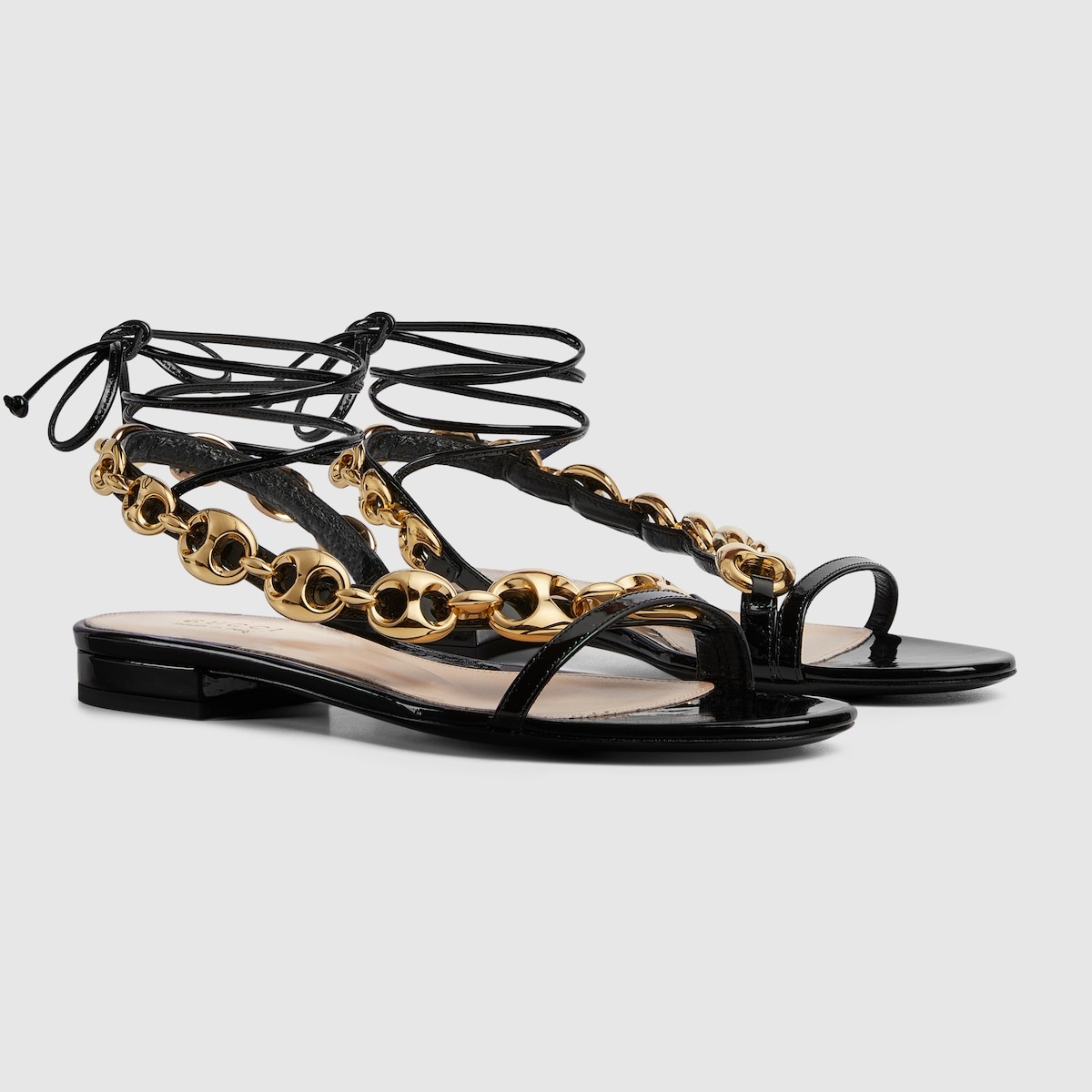 【関税&送料込】Gucci Black Leather Gucci Marina Chain Sanda GUCCI Women's Gucci Marina chain sandal | REVERSIBLE