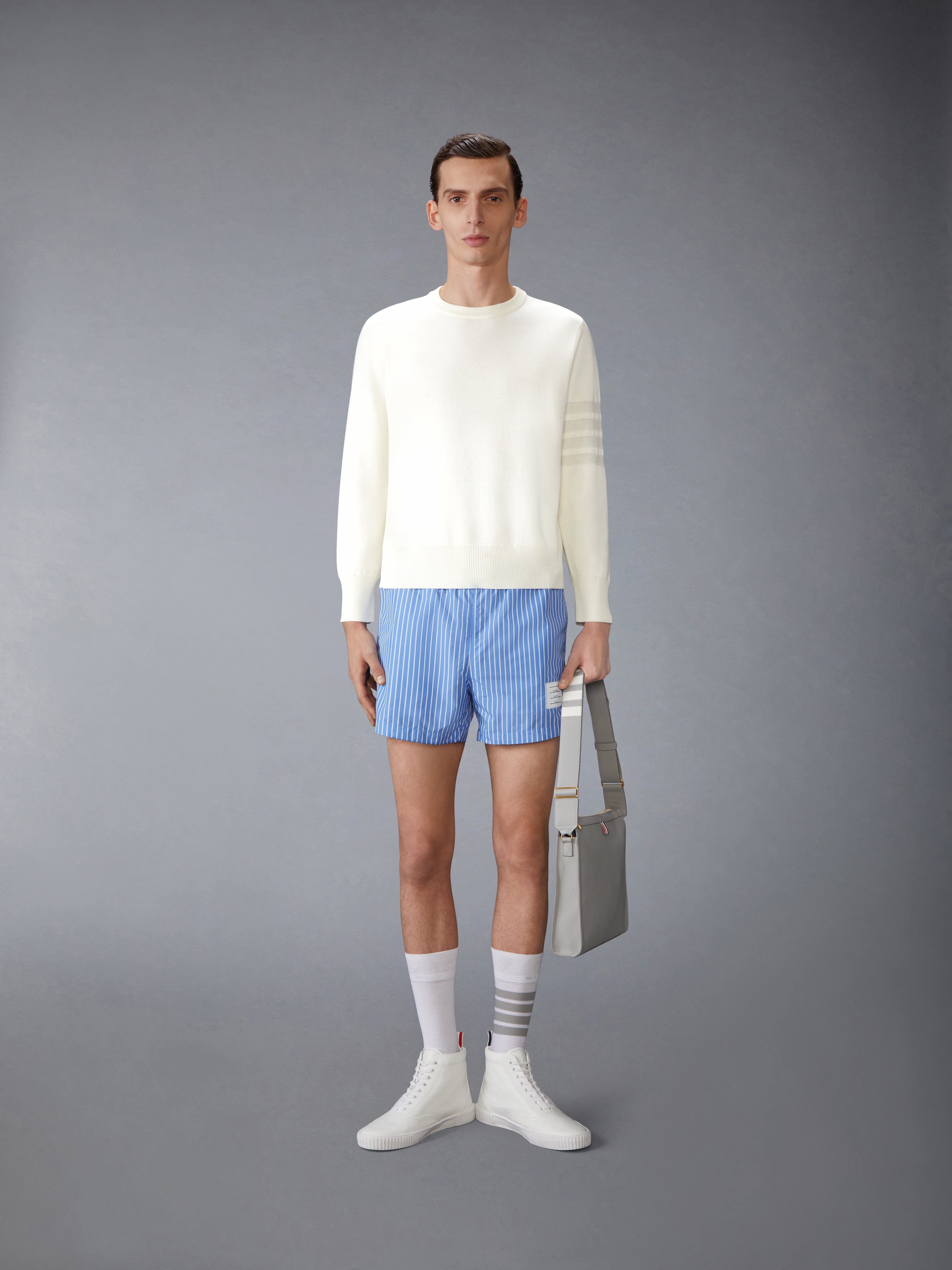 MERINO WOOL DOUBLE FACE 4-BAR CREW NECK PULLOVER - 4