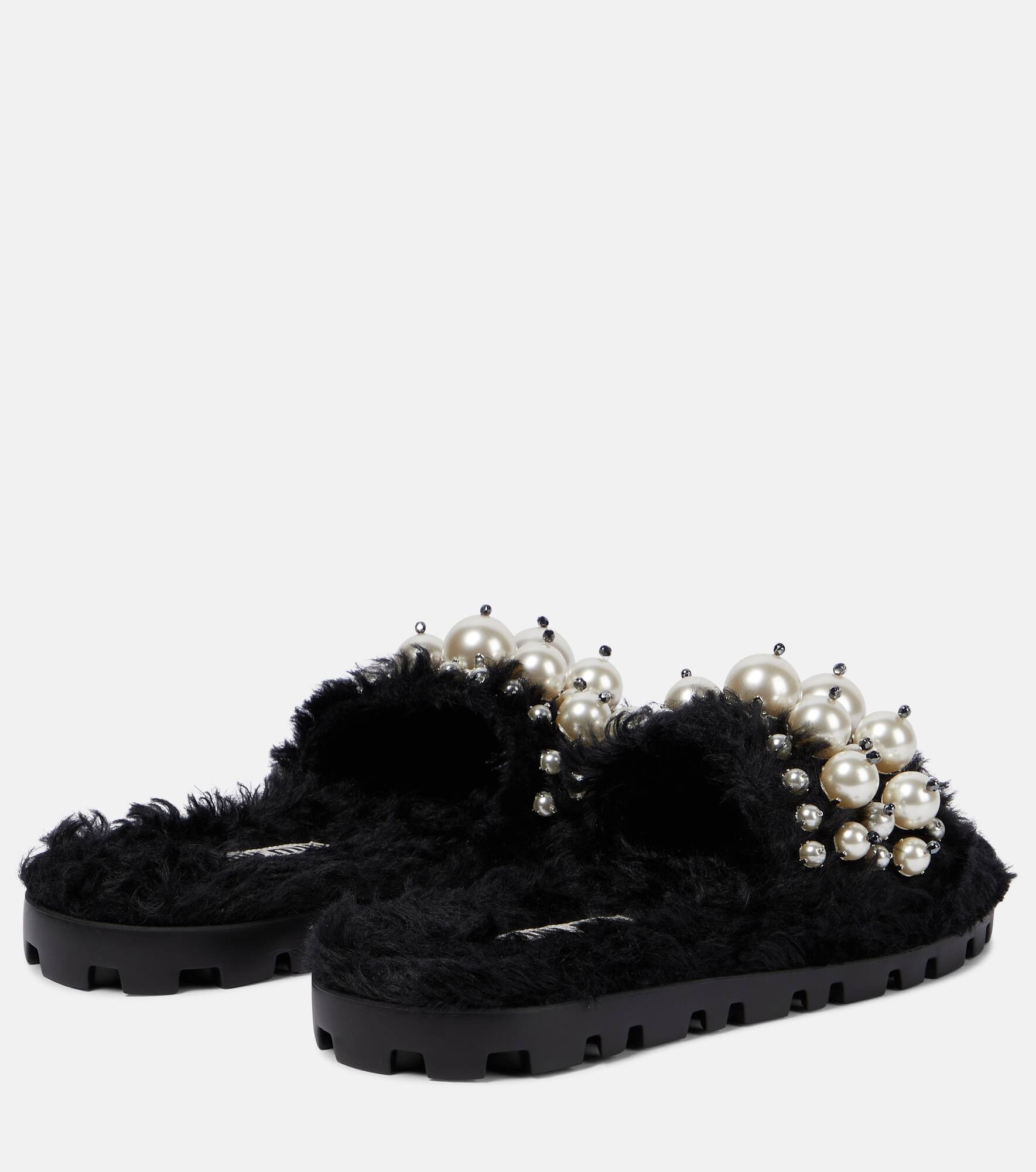 Embellished faux shearling slides - 3