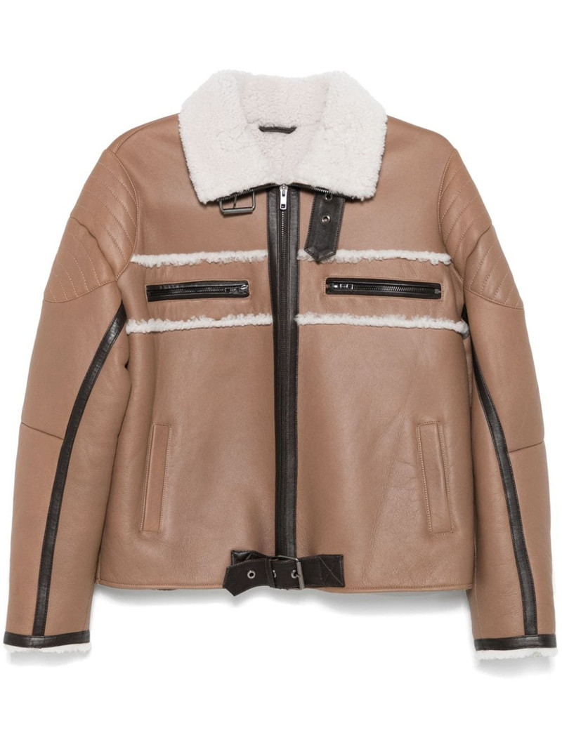 shearling-detail leather jacket 1