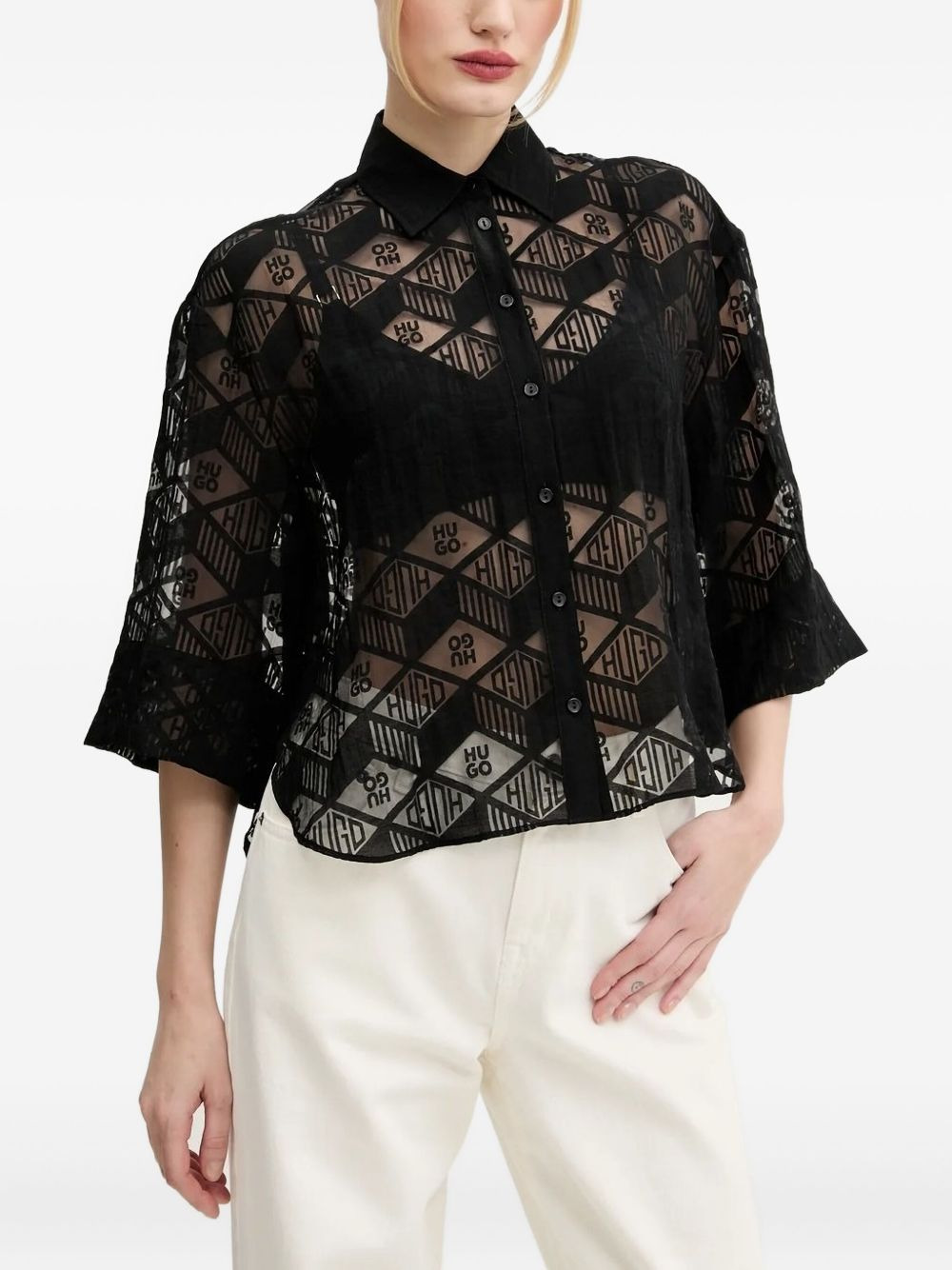 logo sheer blouse - 1