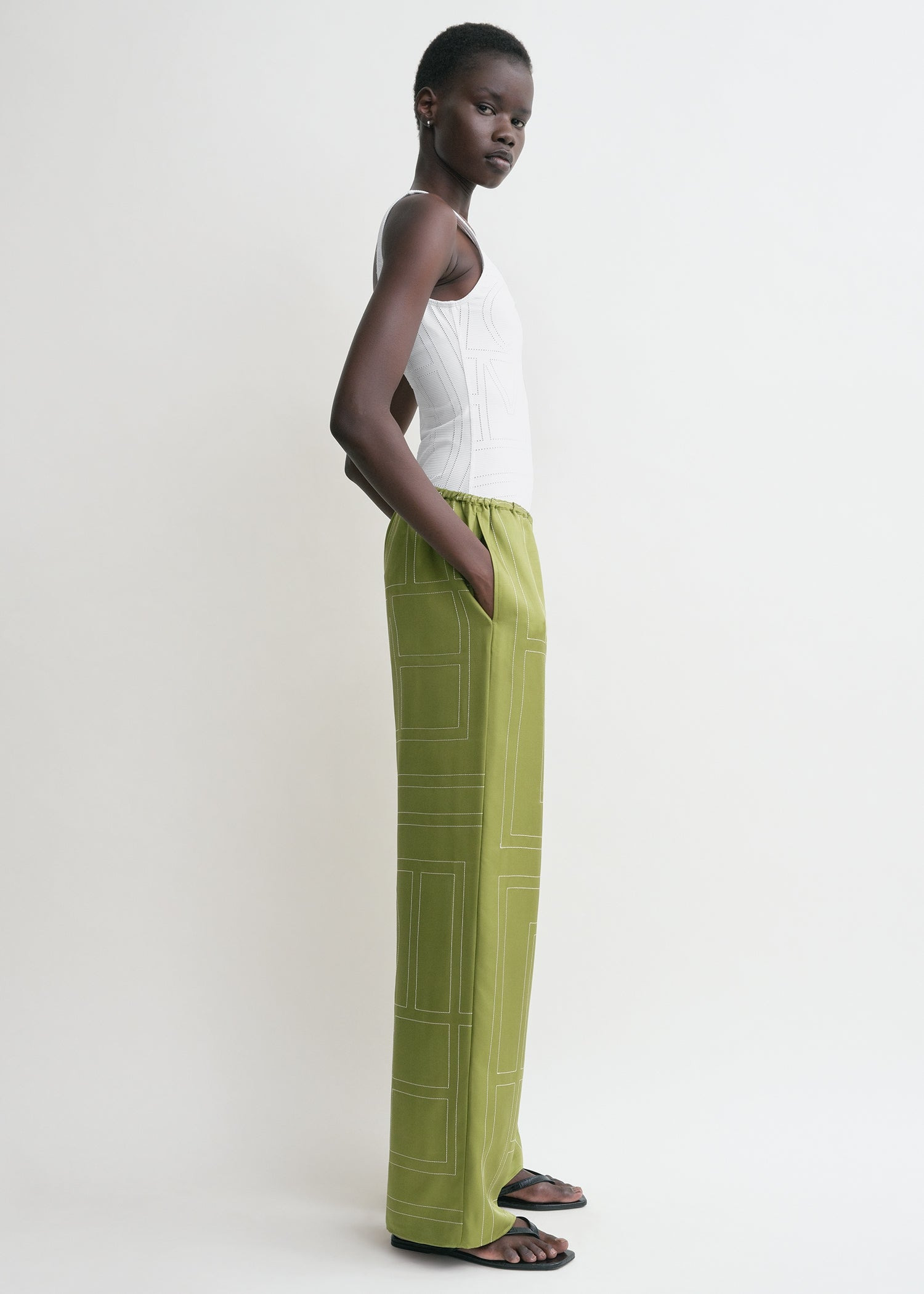Monogram silk pj bottoms laurel - 3