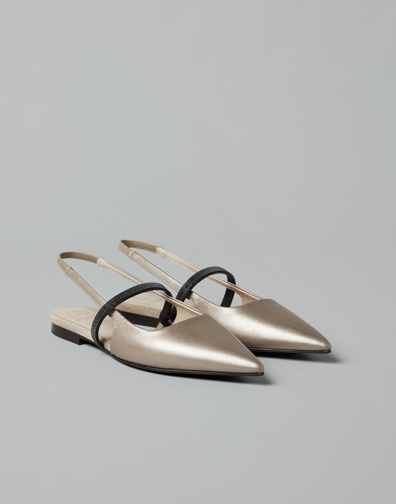 Lamé calfskin slingback flats with shiny strap 1