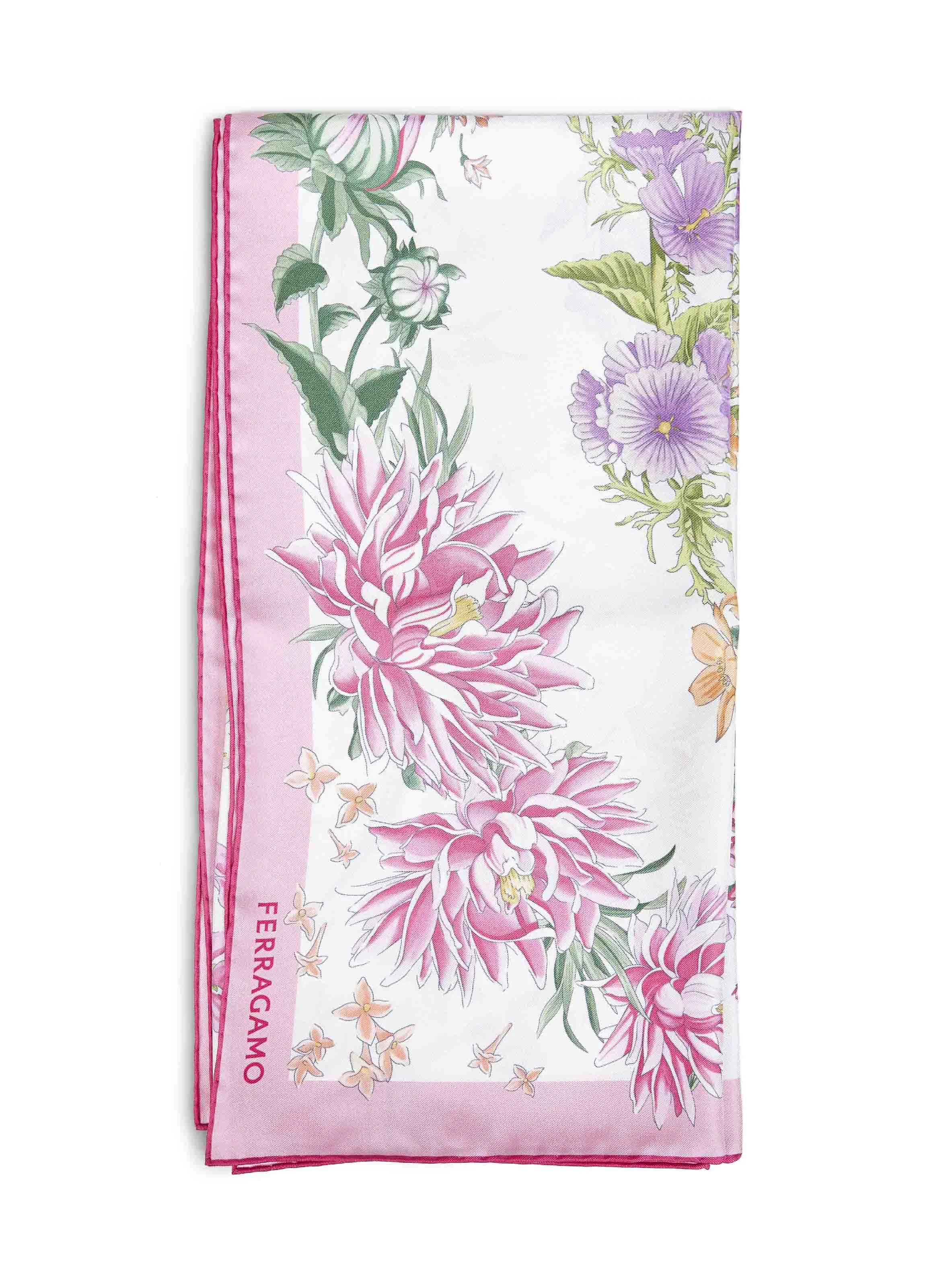 Ferragamo Women Pink Primavera-Print Silk Scarf - 1