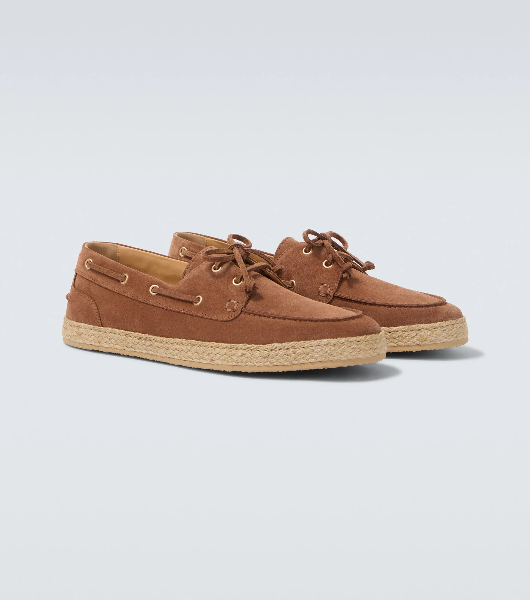 Jute-trimmed suede boat shoes - 1
