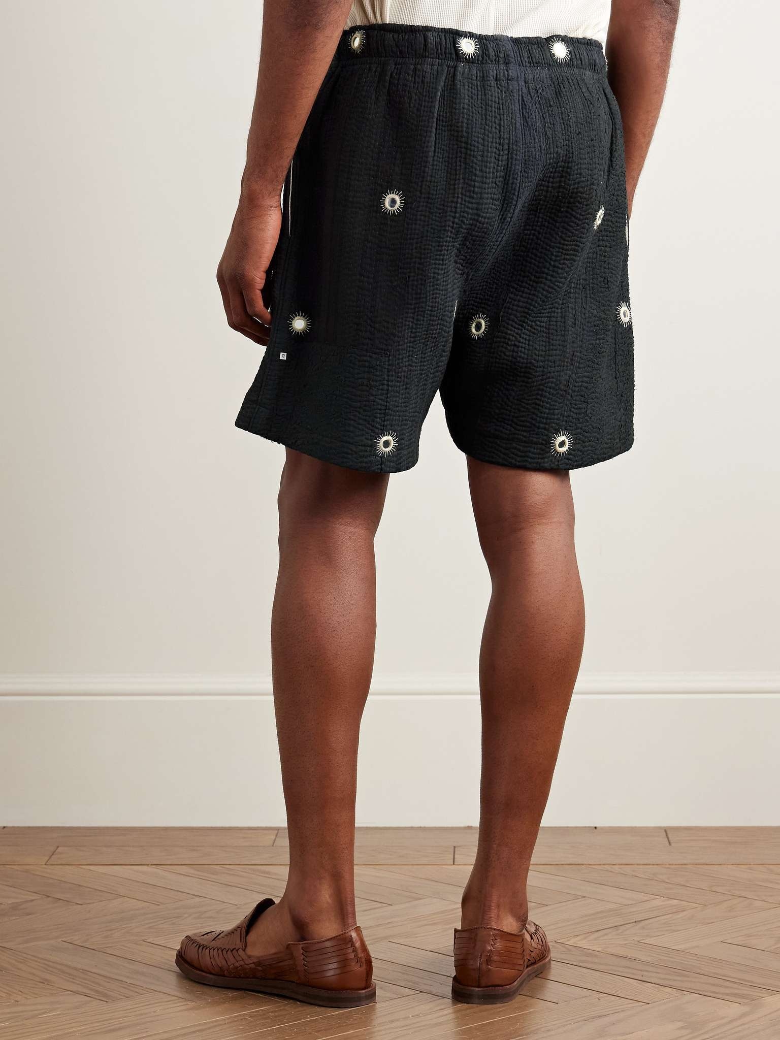 Straight-Leg Embellished Kantha Cotton Drawstring Shorts - 4