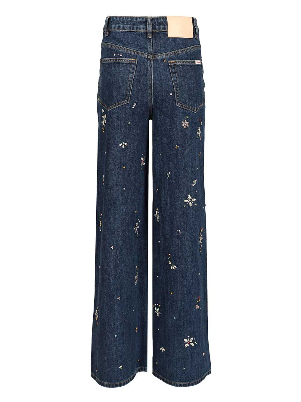 Blue Embellished Wide Leg Jeans Blue - 2