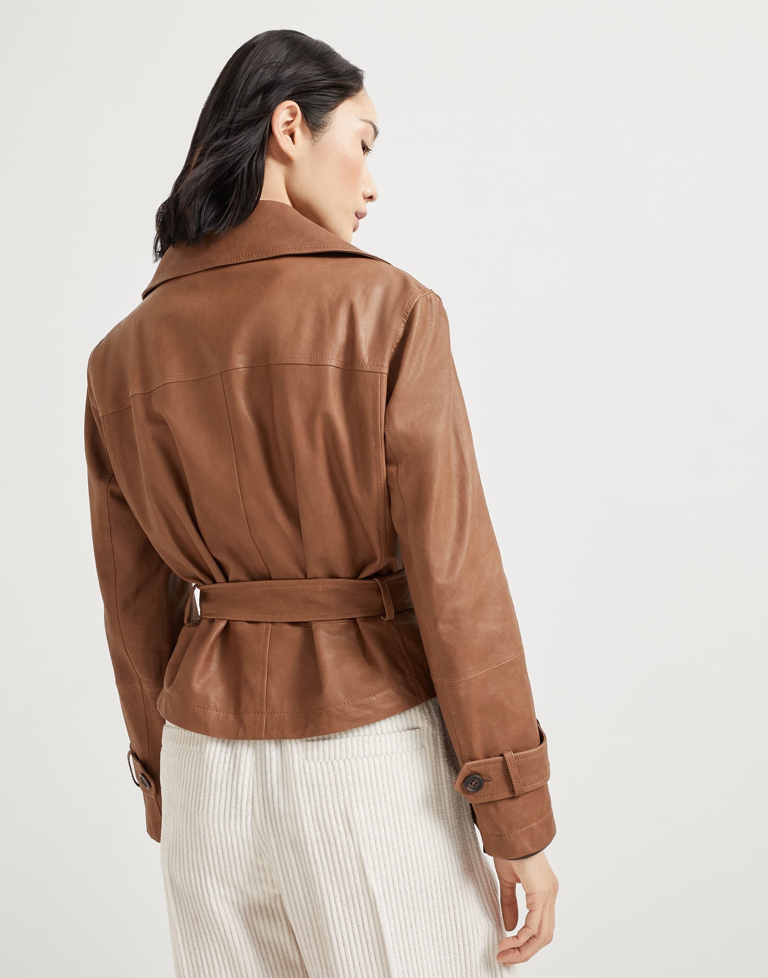 Vintage nappa leather cropped trench with monili - 2