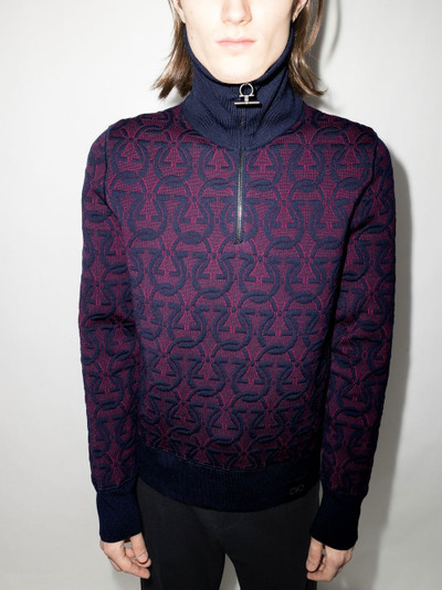 Salvatore Ferragamo Gancini-jacquard zip-up jumper outlook