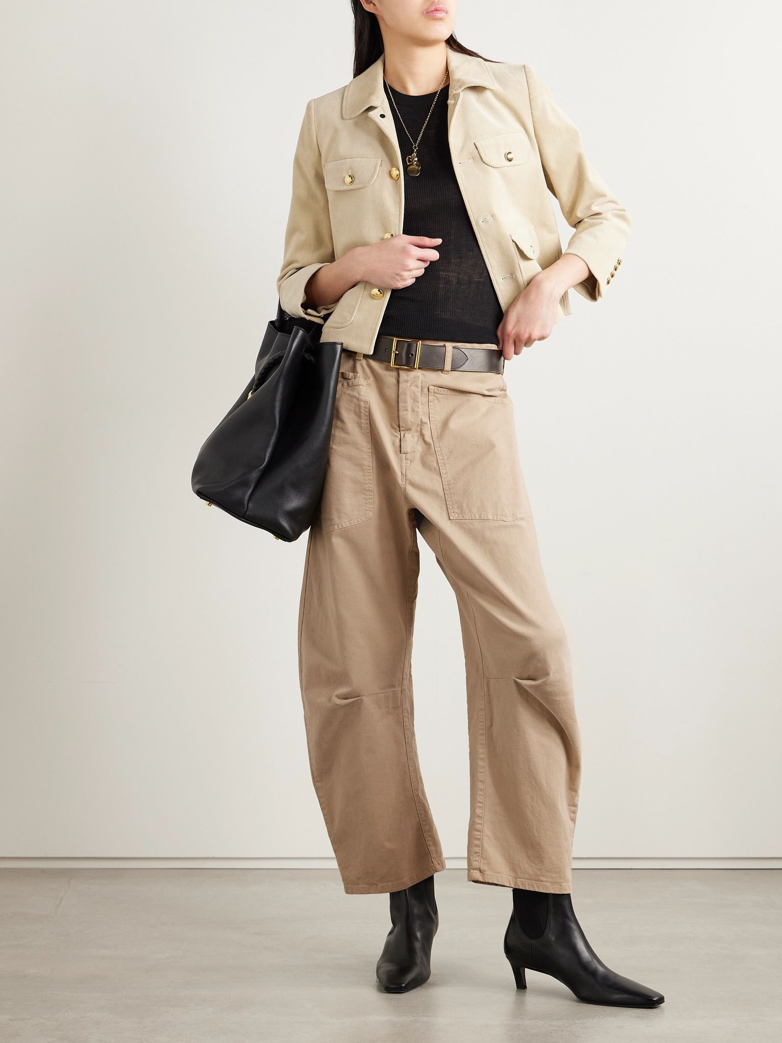 Shon brushed cotton-blend twill tapered pants Beige - 2