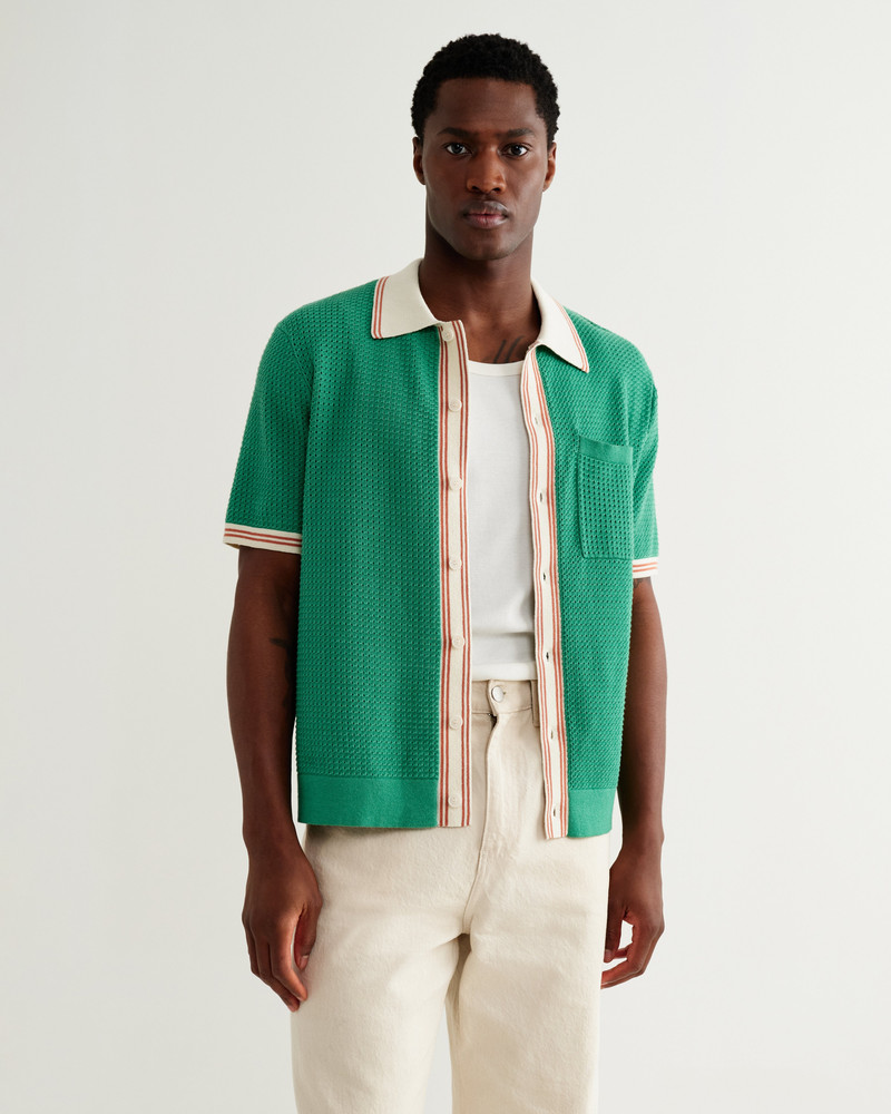 Wax London Belle - Green Tipped Pointelle Polo Shirt outlook