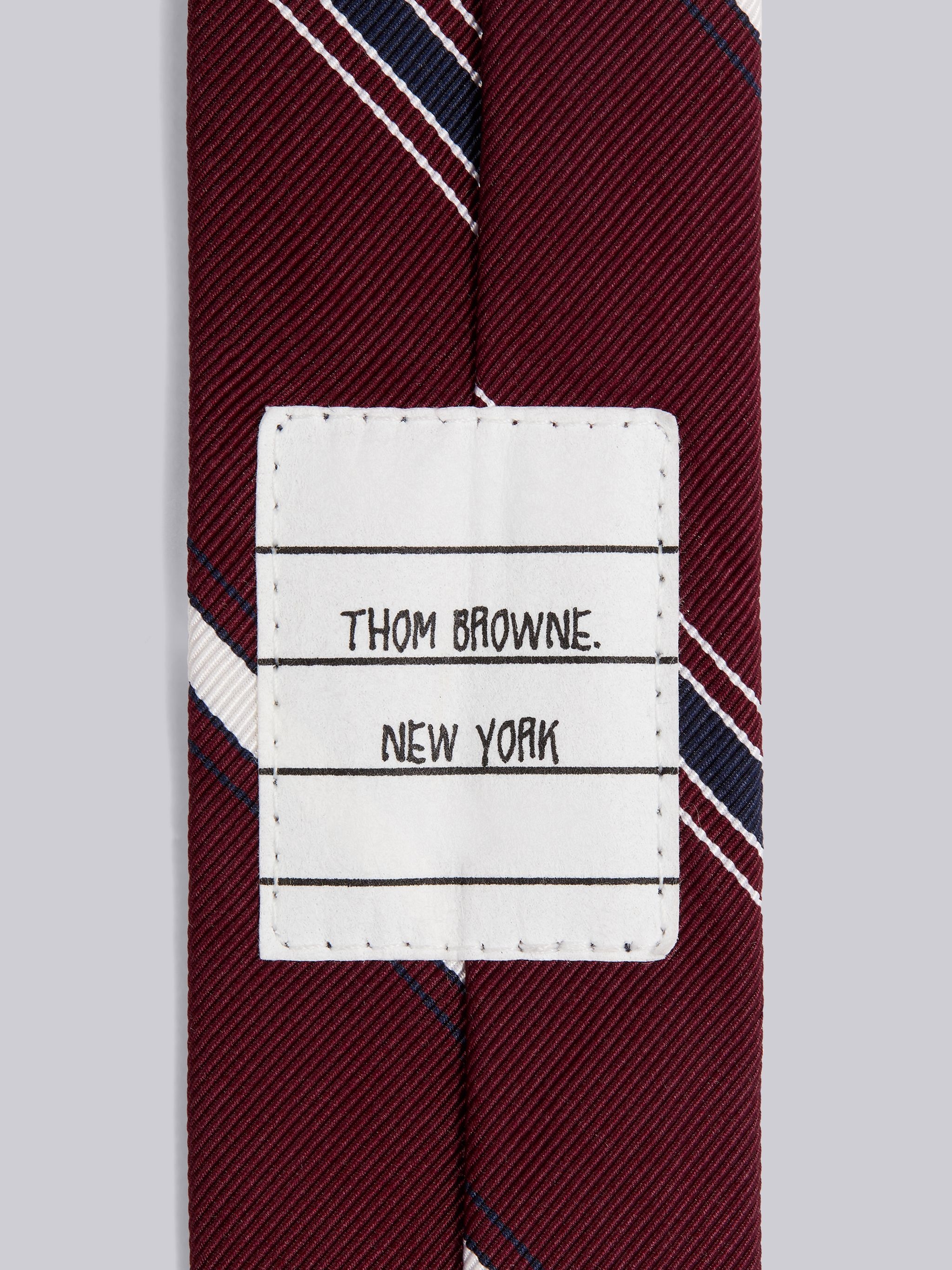 Dark Red Silk and Cotton Jacquard Alternating Stripe Classic Tie - 2