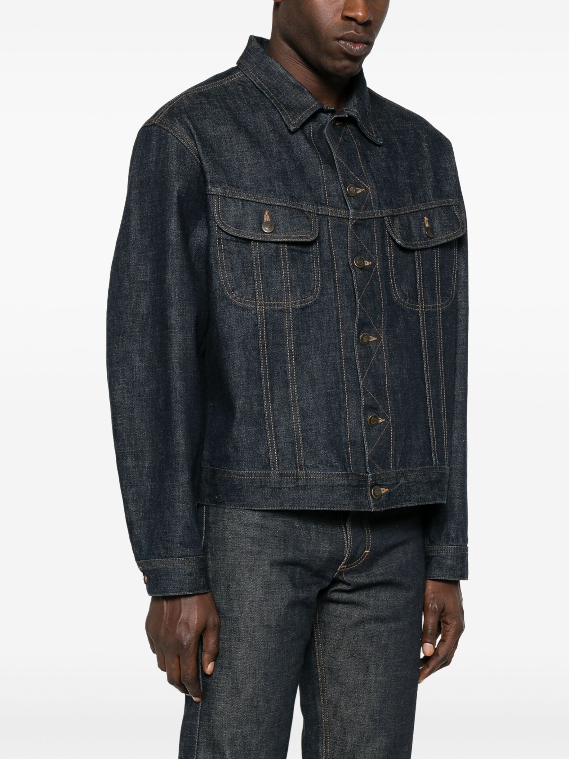 Blue Contrast-Topstitching Denim Jacket - 3