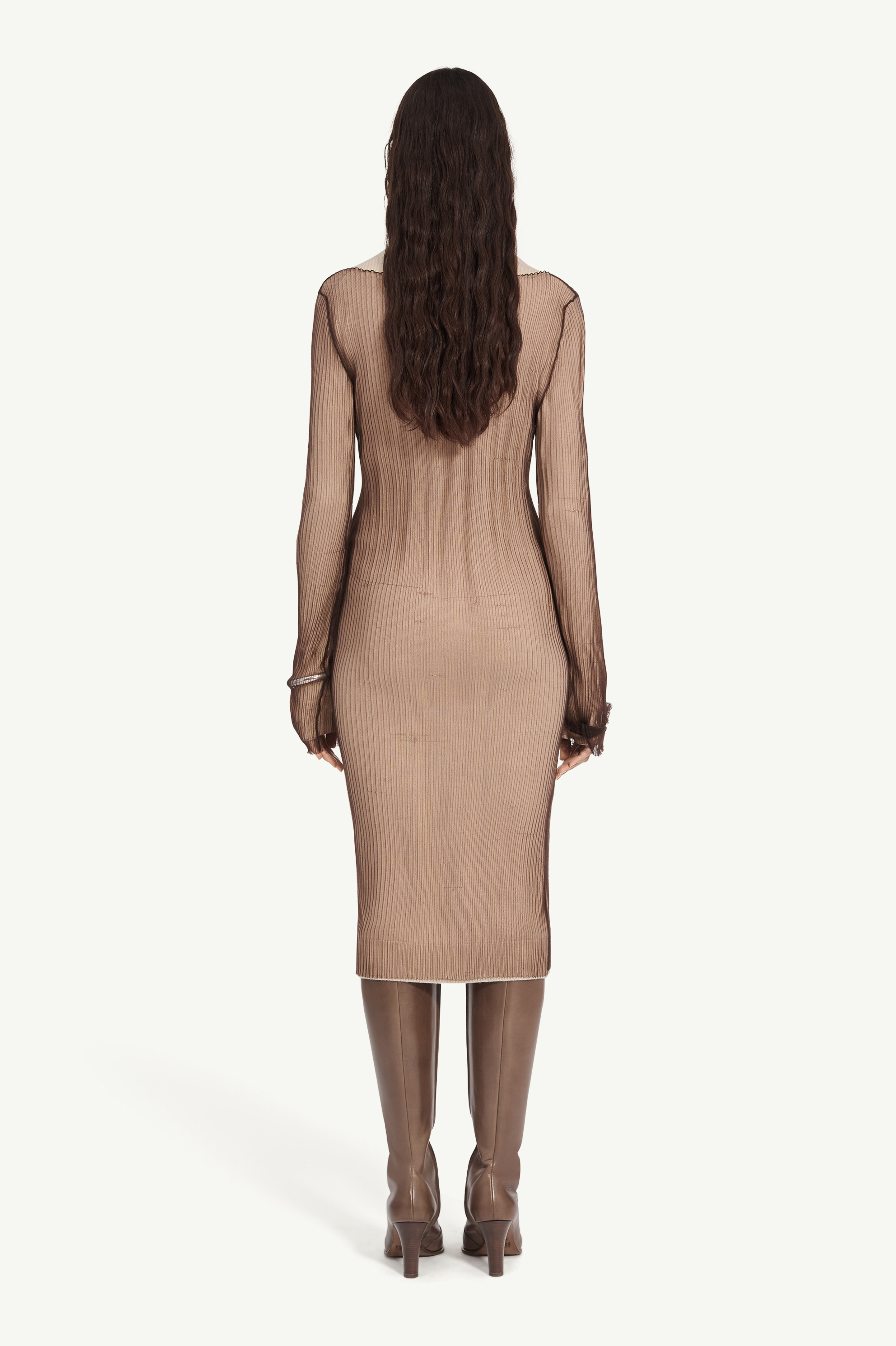 Ribbed midi dress with overlay - 4