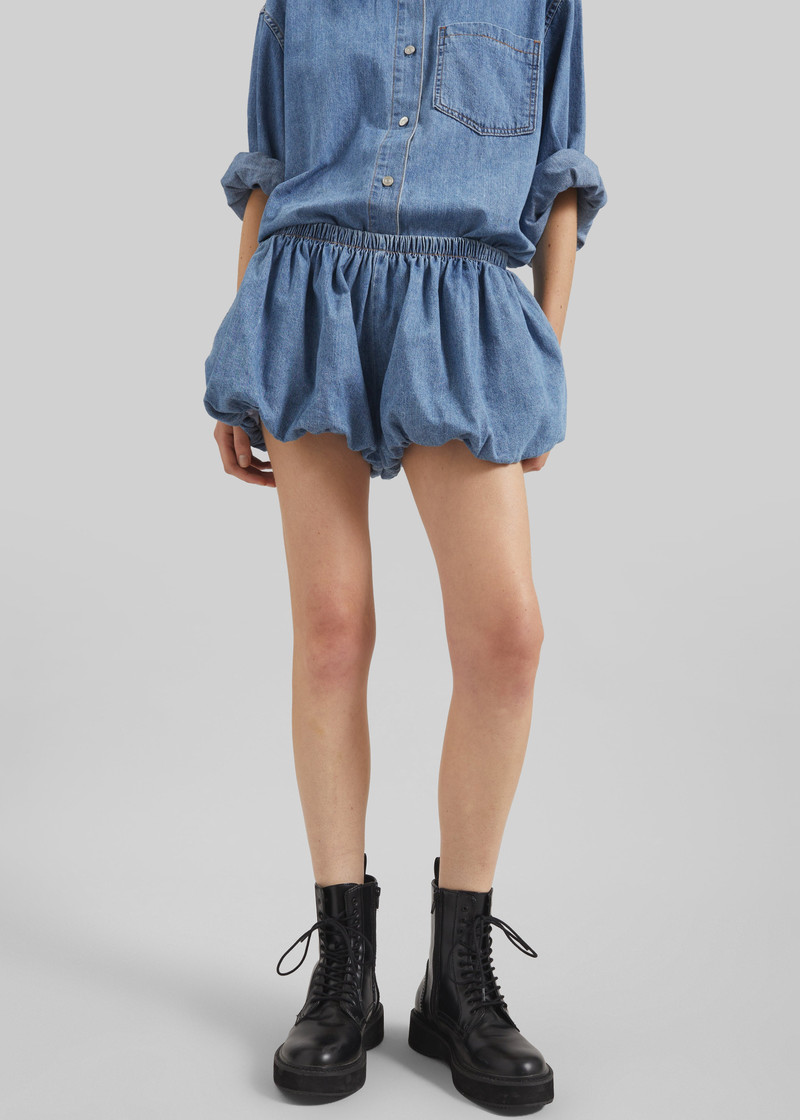 Varzy Denim Bubble-Hem Shorts - Medium Wash 3
