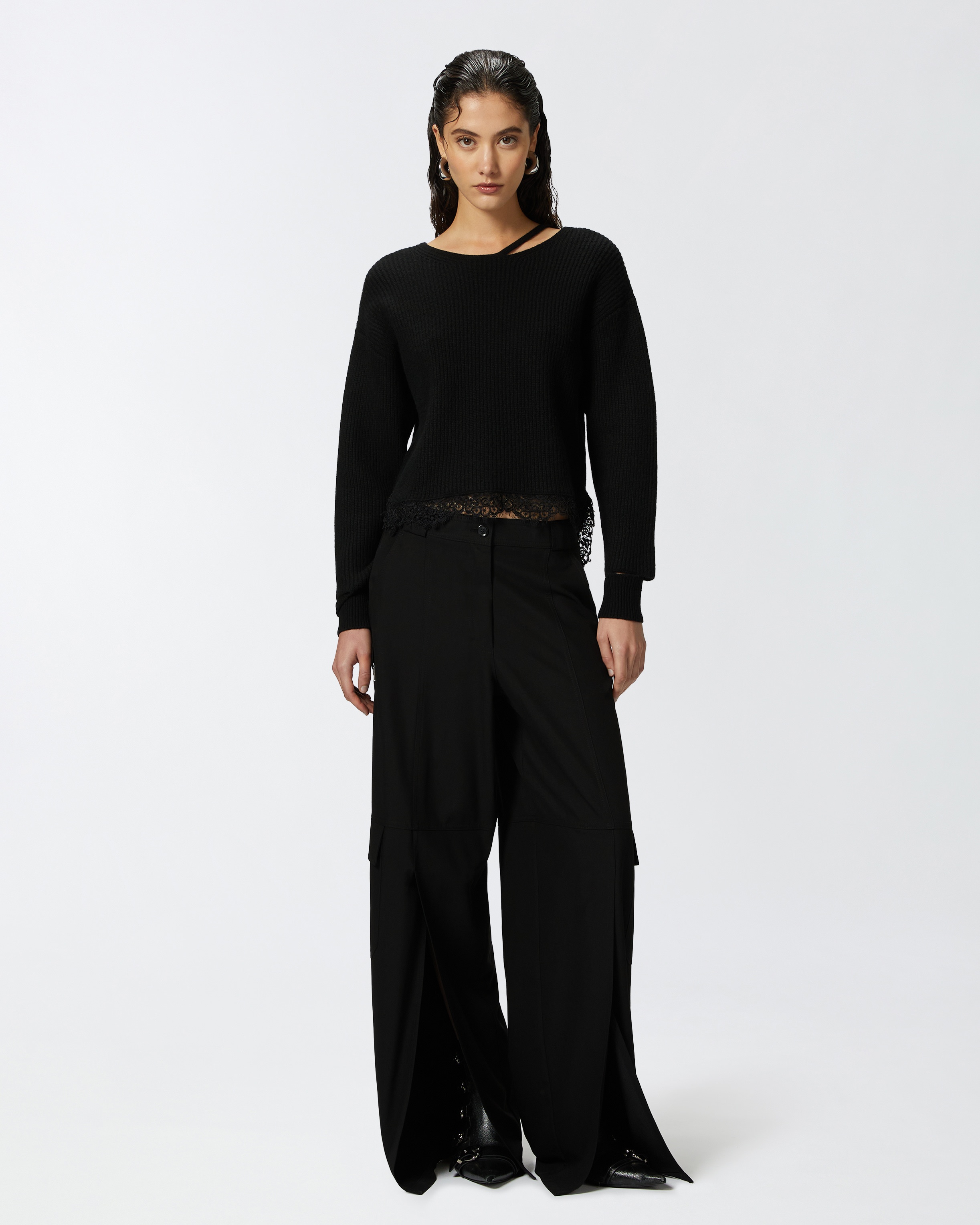 RIBBED SWEATER WITH LACE AT THE HEM - 3