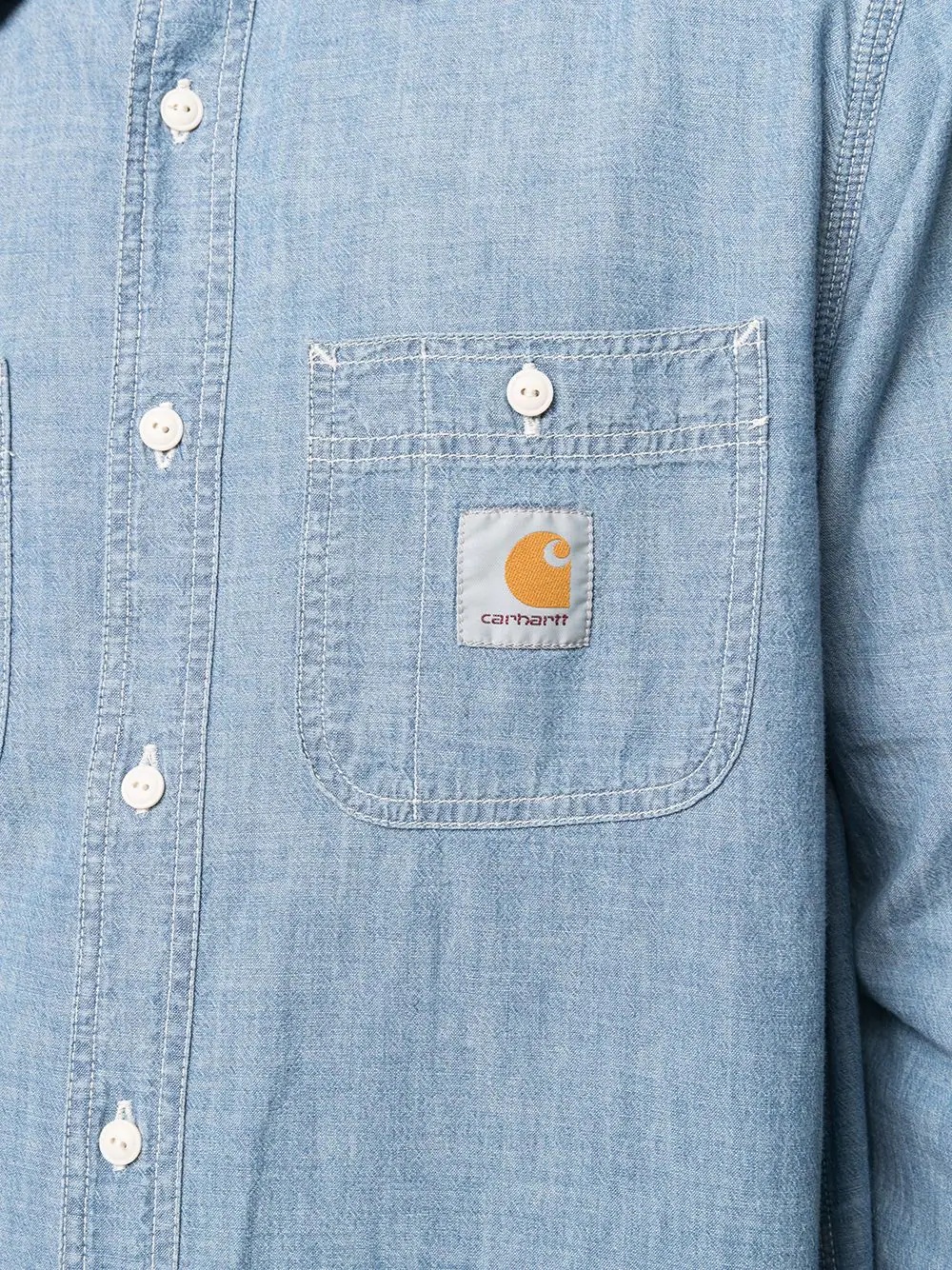 logo-patch cotton denim shirt - 5