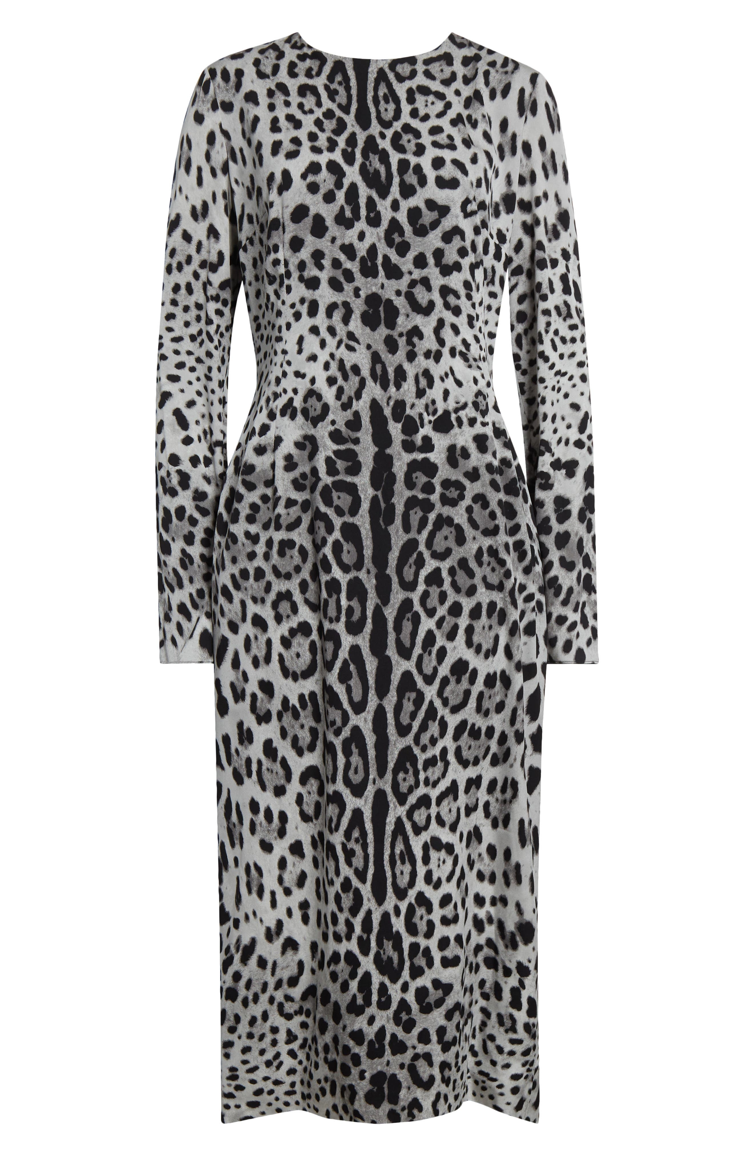 Dolce&Gabbana Leopard Print Long Sleeve Charmeuse Sheath Dress in Hi13N Leo Nero Fdo Grigio at Nords - 5