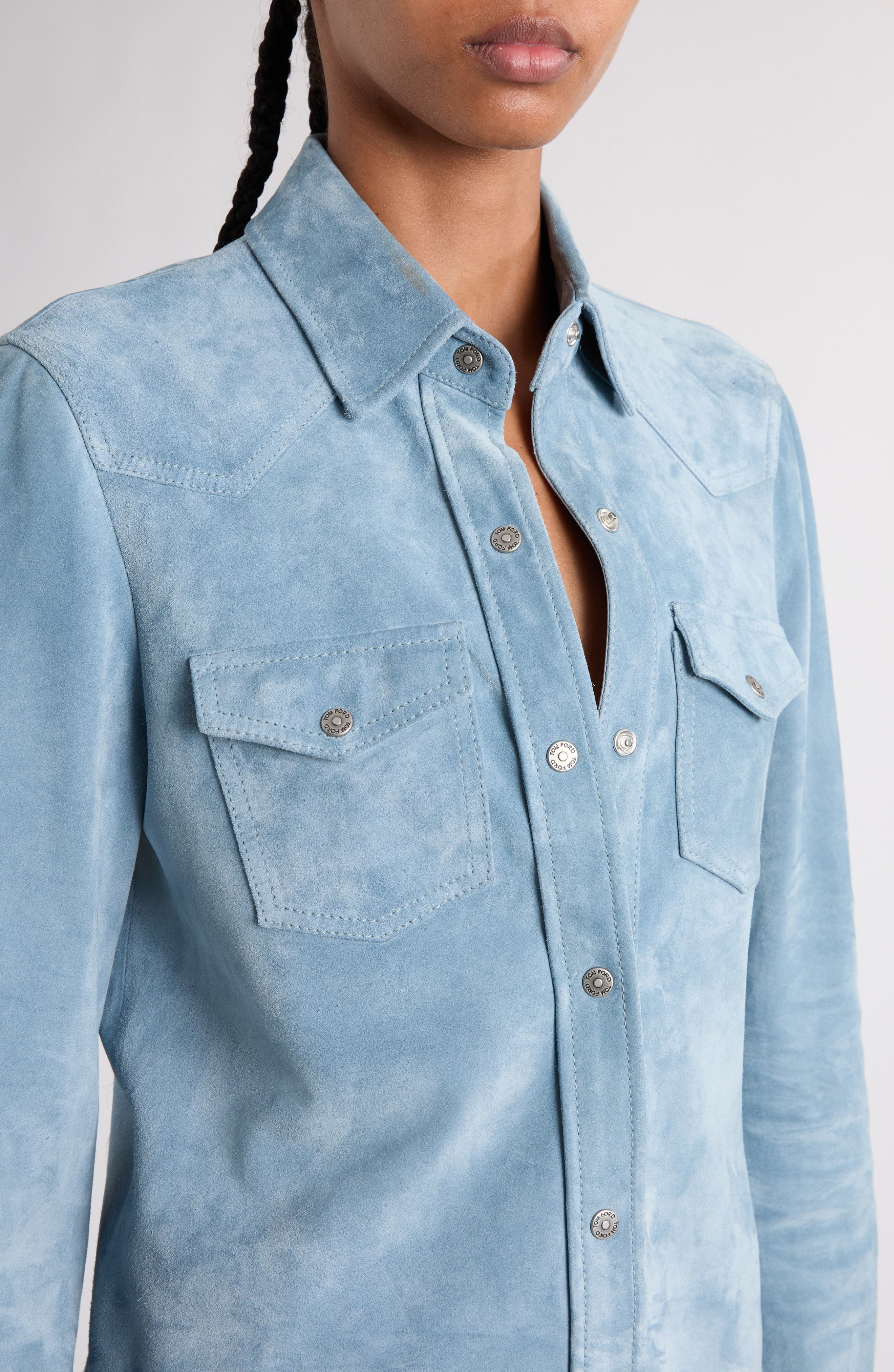 TOM FORD Suede Western Shirt in Hb297 Azure at Nordstrom - 5