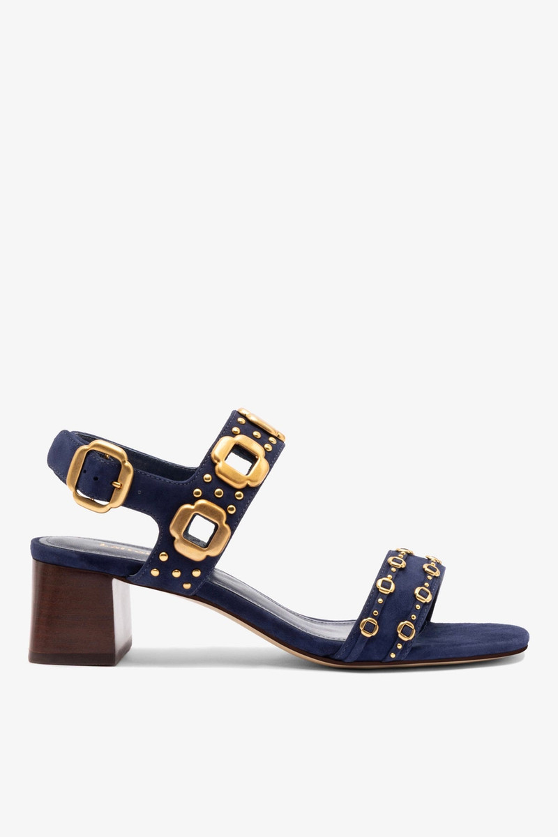Milan Studs Block Sandal In Navy Suede 1