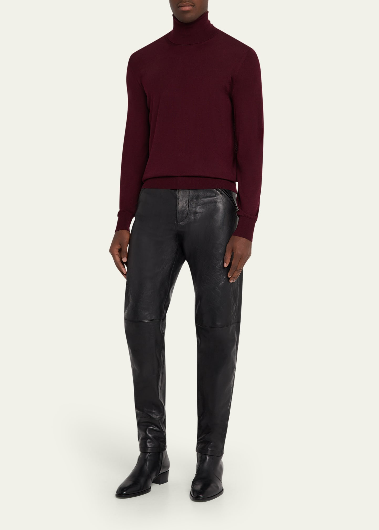 Men's Slim Textured Leather Pants - 2