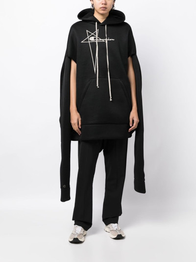 Rick Owens logo-embroidered pocketed hoodie outlook