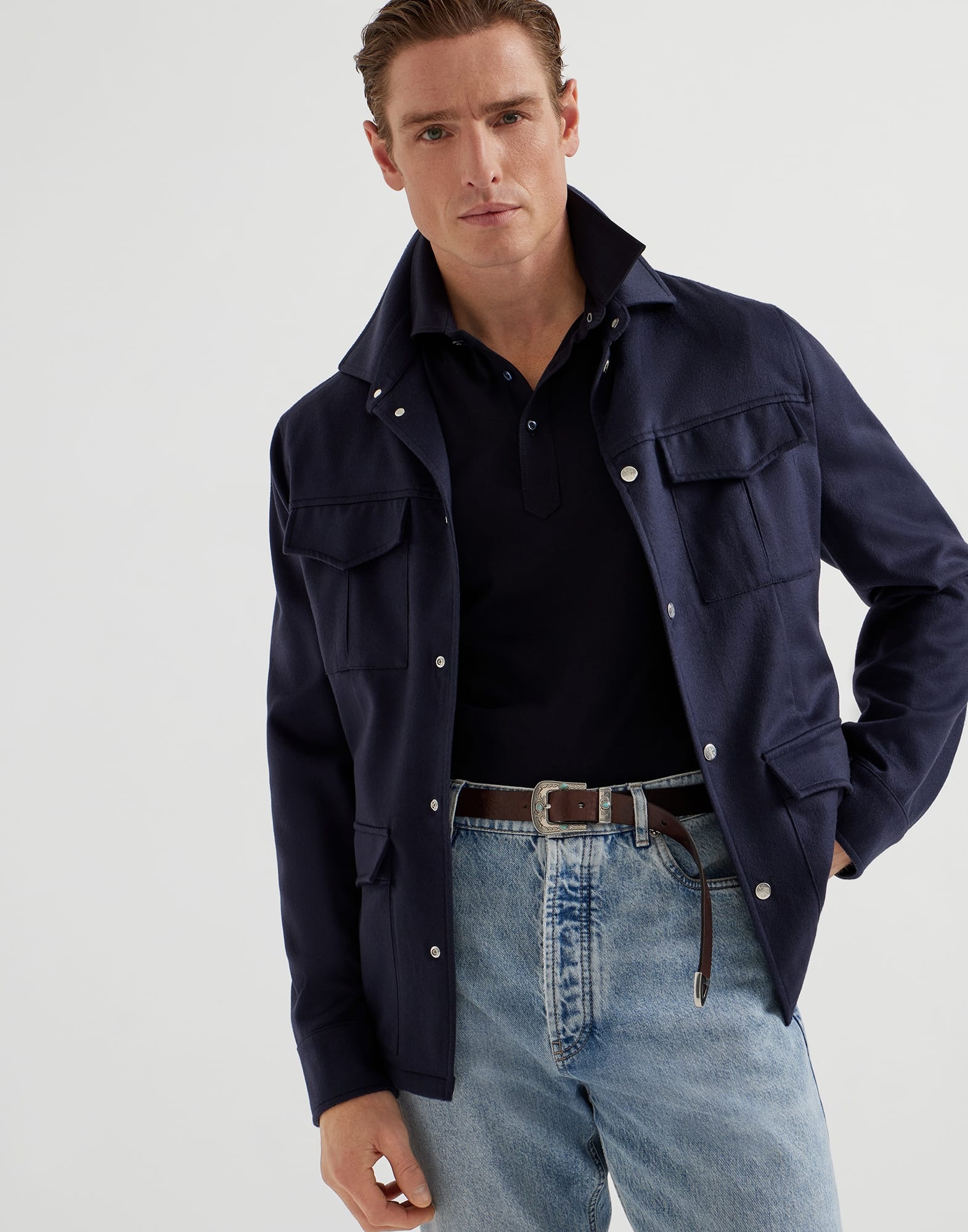 Cotton jersey polo with shirt-style collar - 4