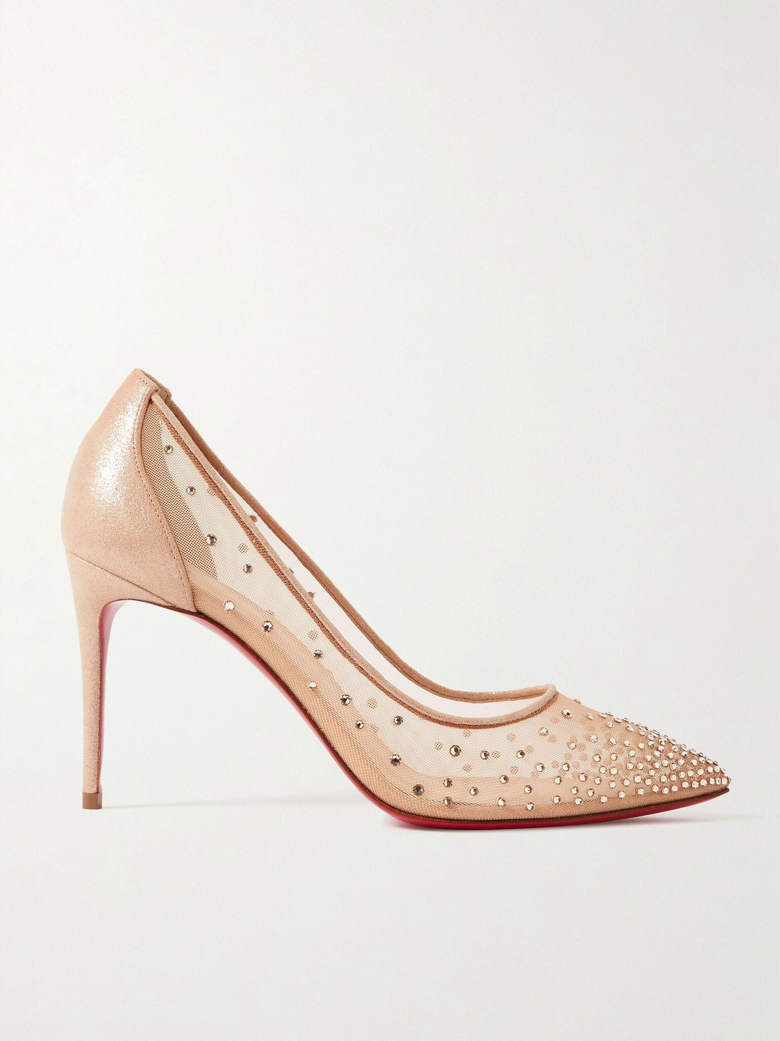 Follies 85 crystal-embellished mesh and glittered-leather pumps Neutral - 1