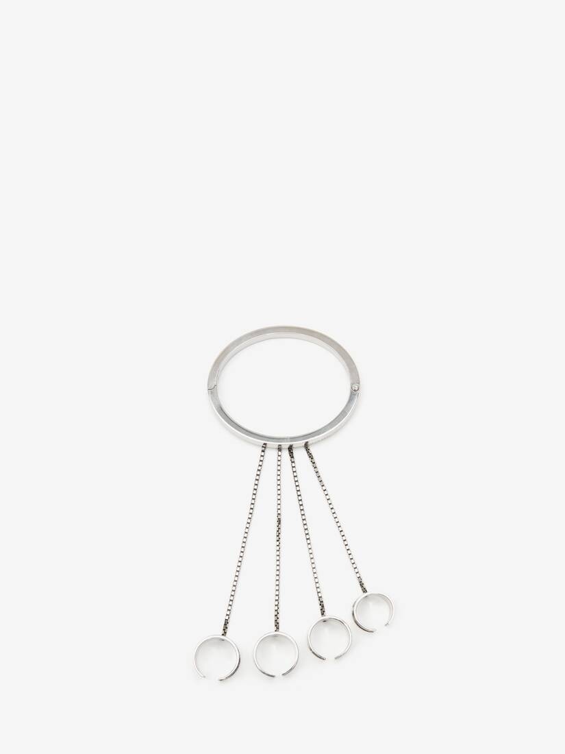 Women's Four Ring Hand Jewel Piece in Antique Silver - 4