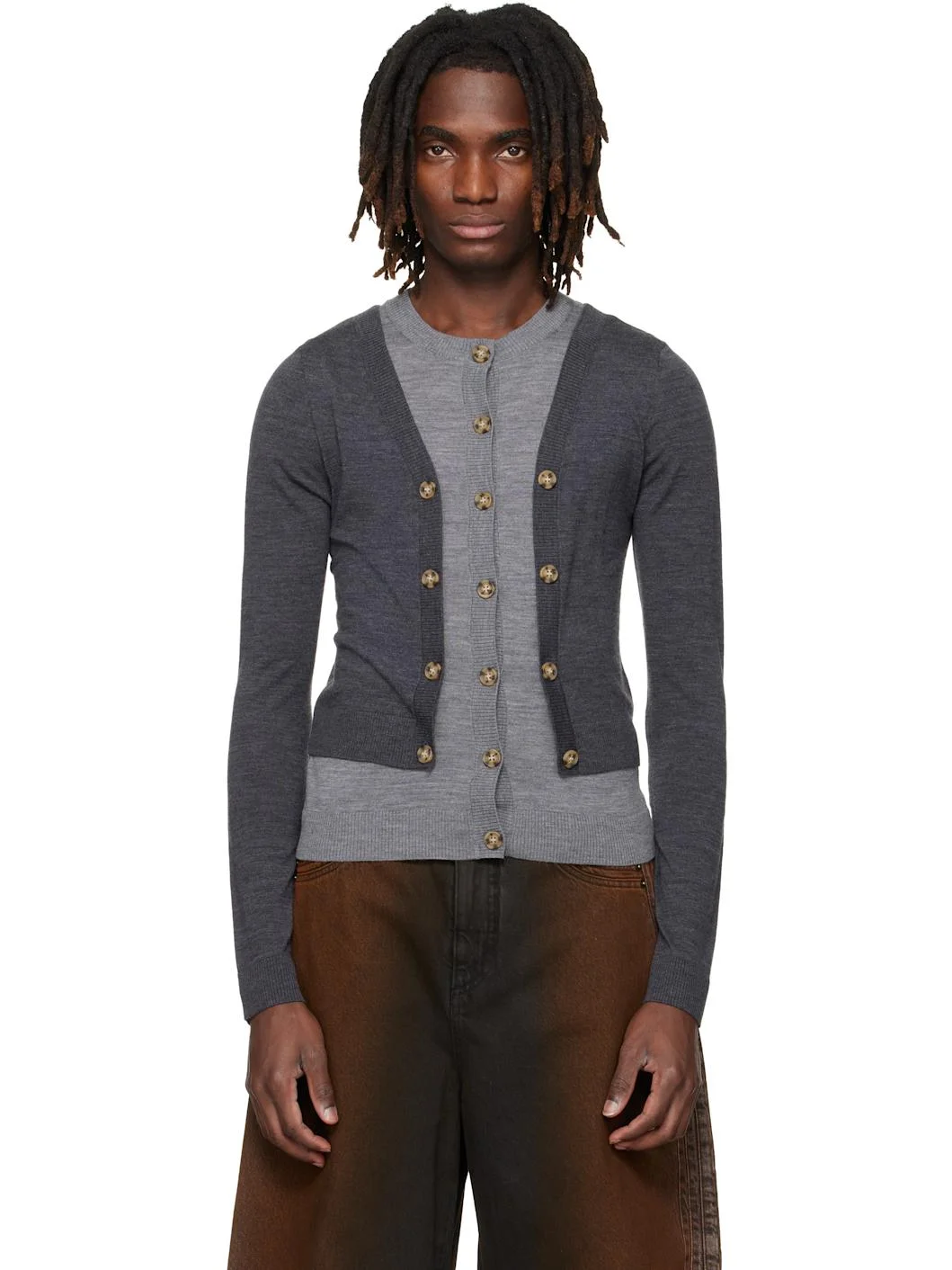Gray Illusion Layered Cardigan - 1