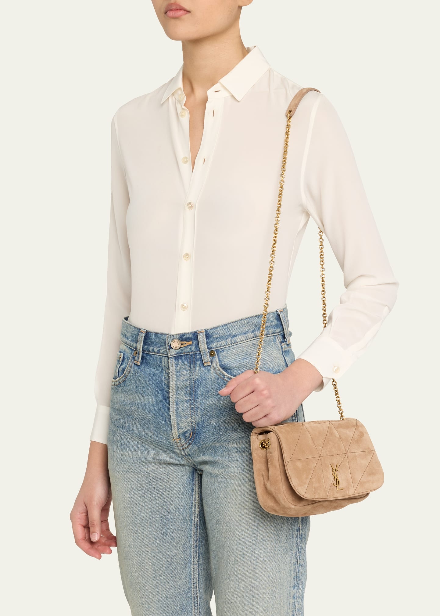 Jamie 4.3 Mini YSL Chain Shoulder Bag in Quilted Suede - 2