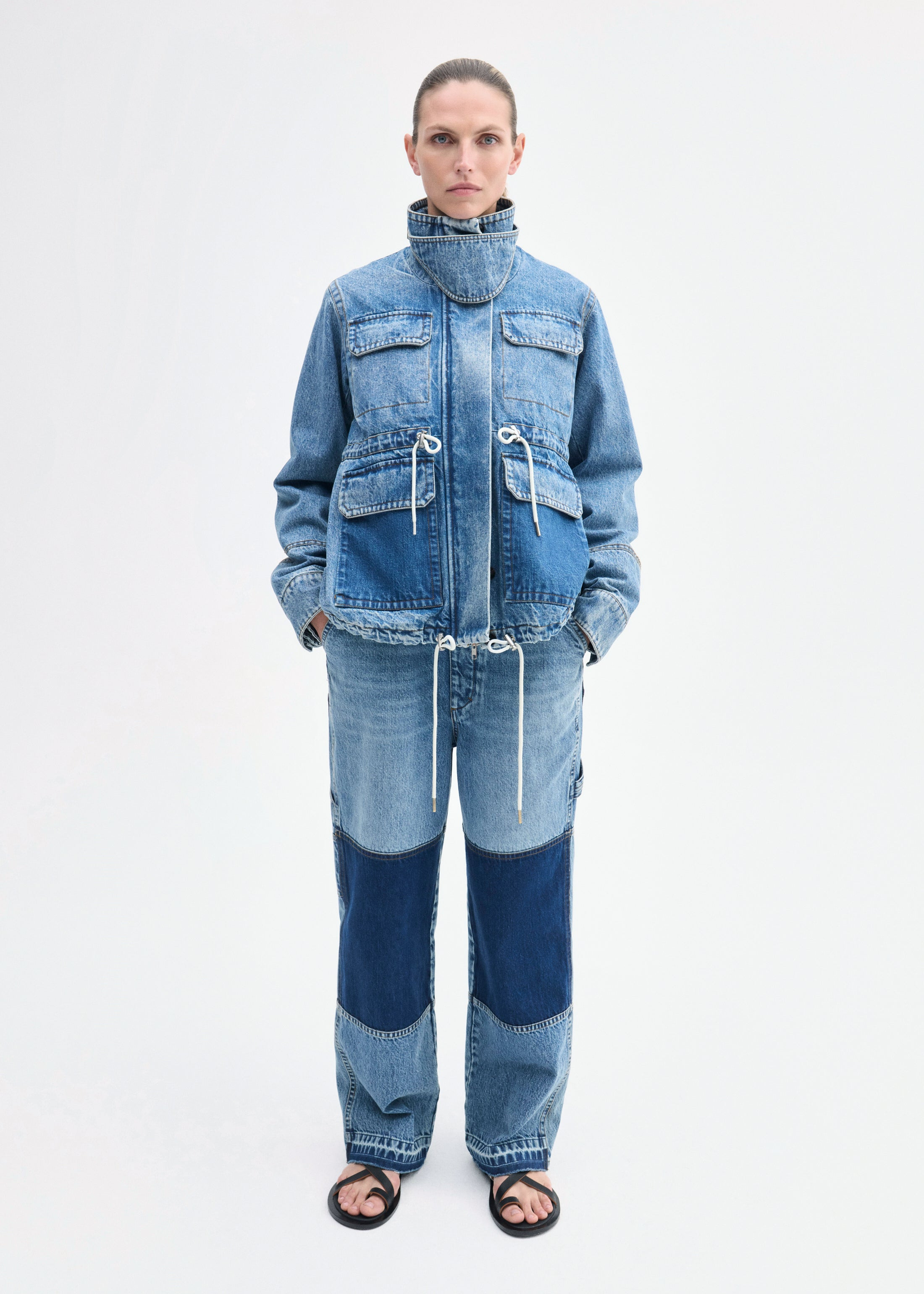 Military Jacket in Patchwork Denim - 3
