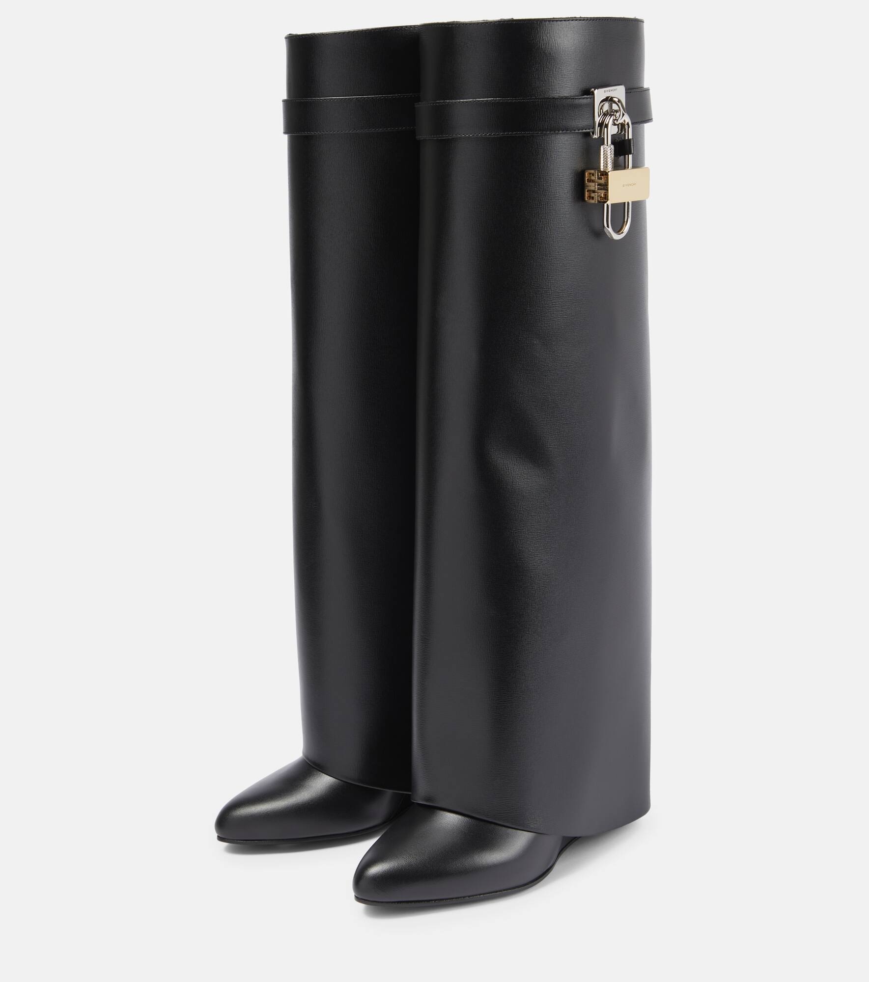 Shark Lock leather knee-high boots - 4