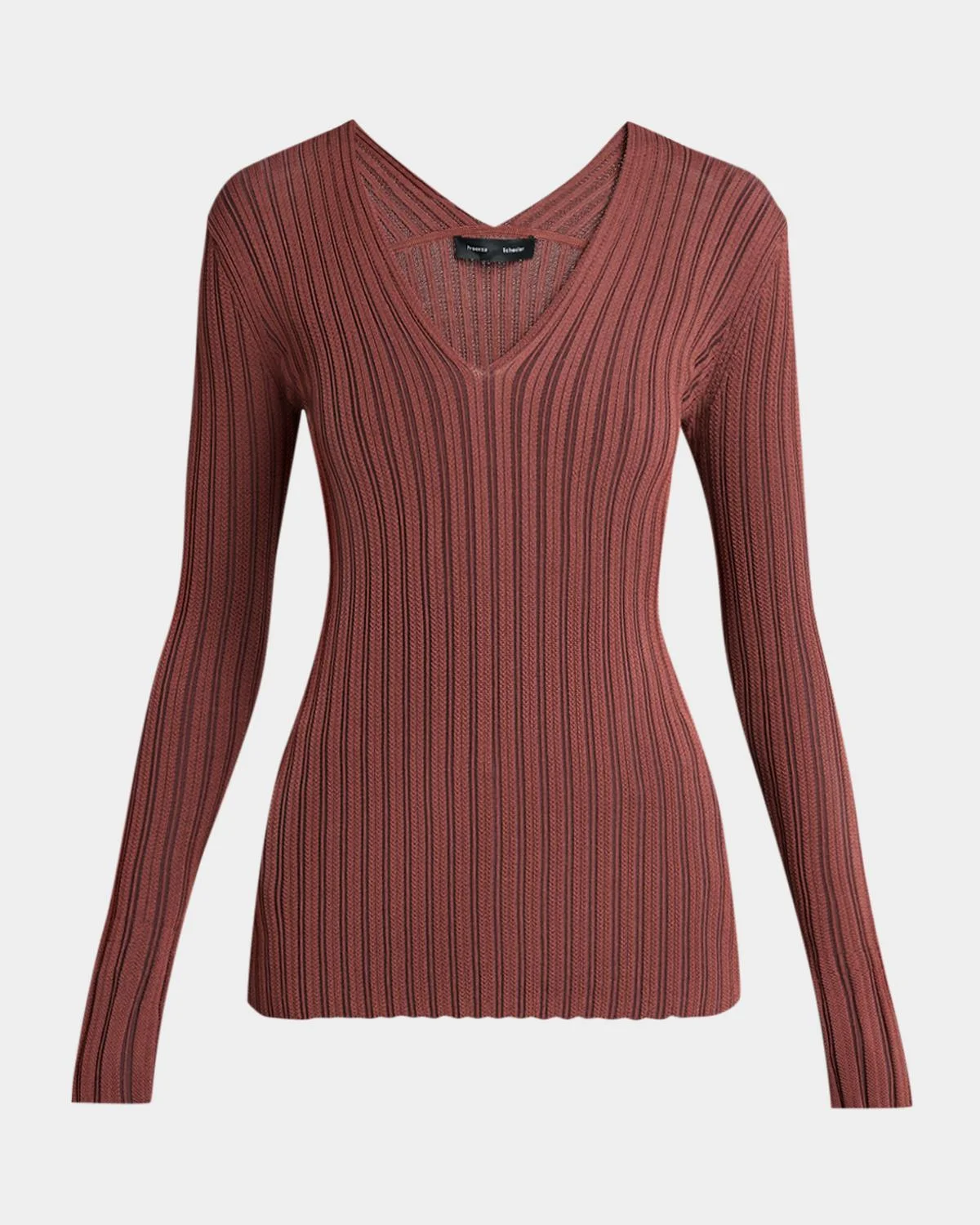 Roux V-Neck Silk-Blend Rib Long-Sleeve Top - 1