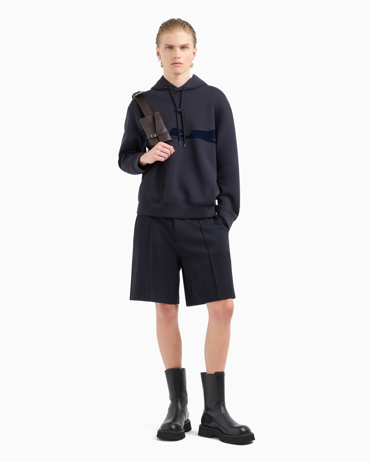 HOODED SWEATSHIRT IN DOUBLE JERSEY WITH CONTOURED EAGLE FLOCKED PRINT - 4