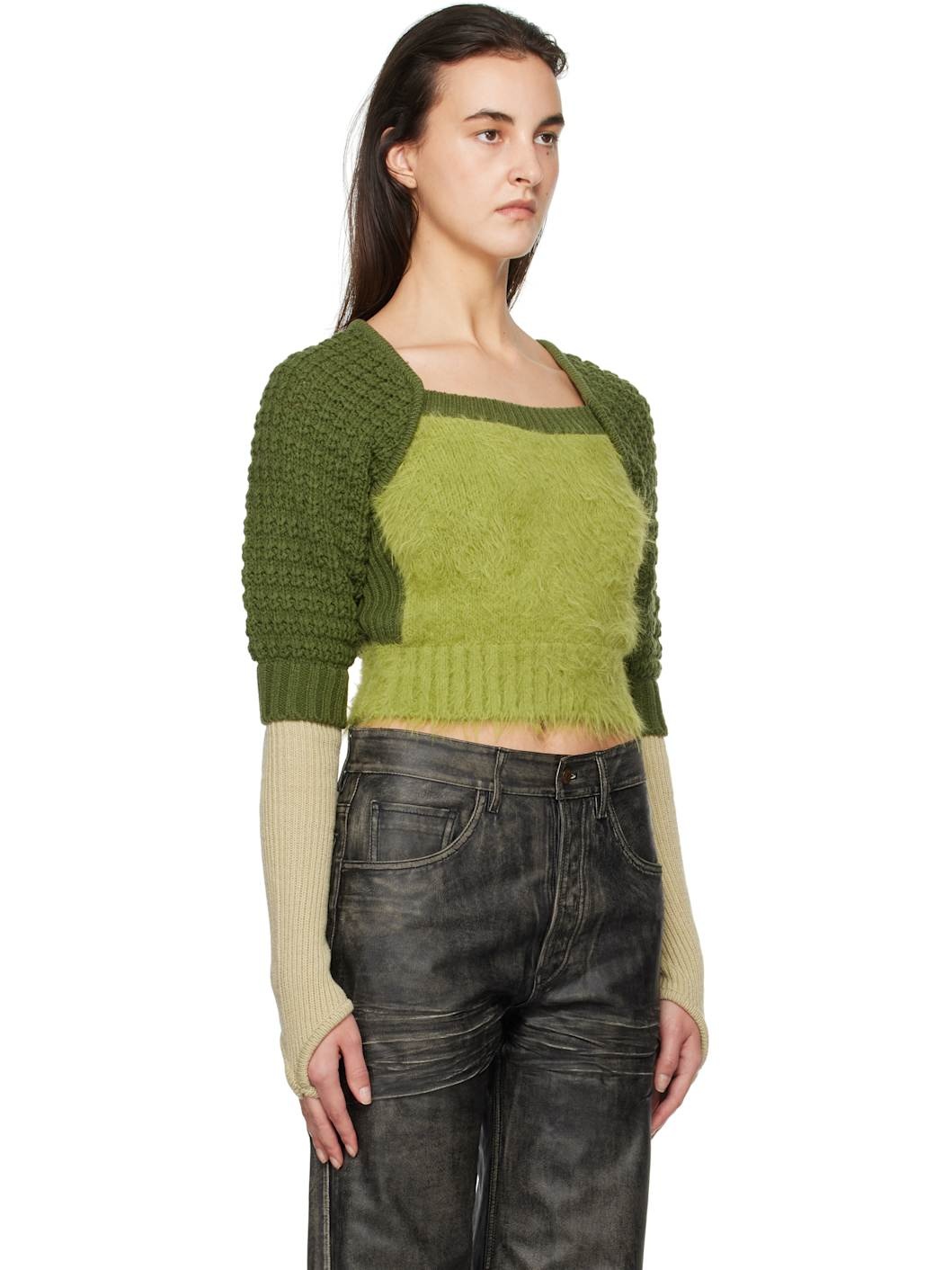 Green Furry Chunky Knit Sweater - 2