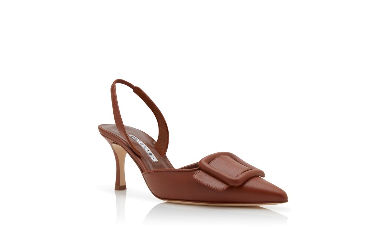 Brown Nappa Leather Slingback Pumps - 3