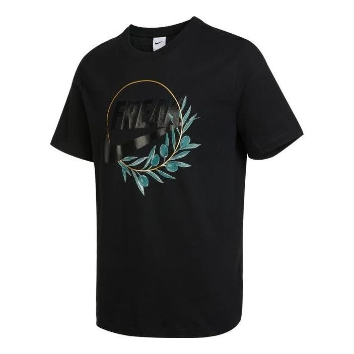 Men's Nike Plant Pattern Printing Round Neck Pullover Short Sleeve Black T-Shirt DQ1868-010 - 1