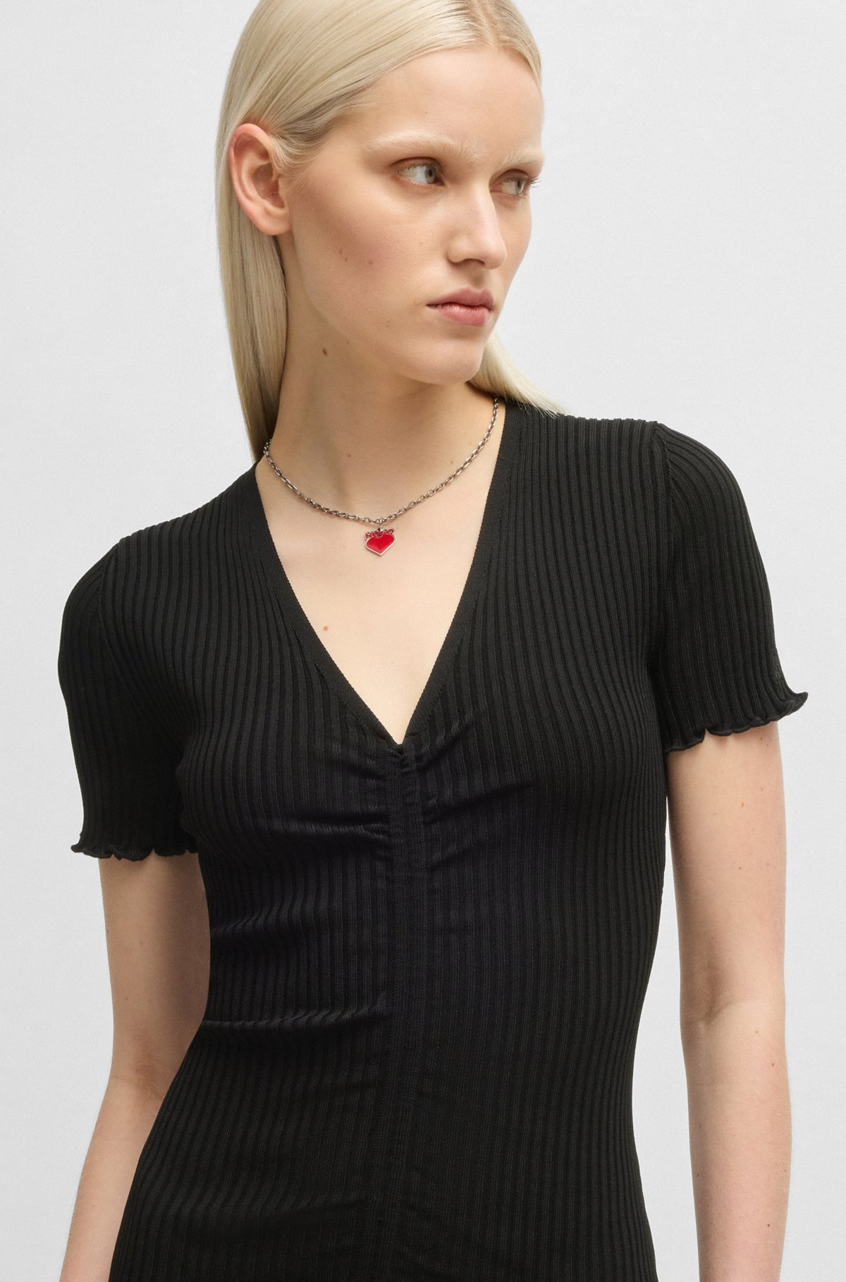 V-NECK TUBE DRESS WITH GATHERED FRONT - 4