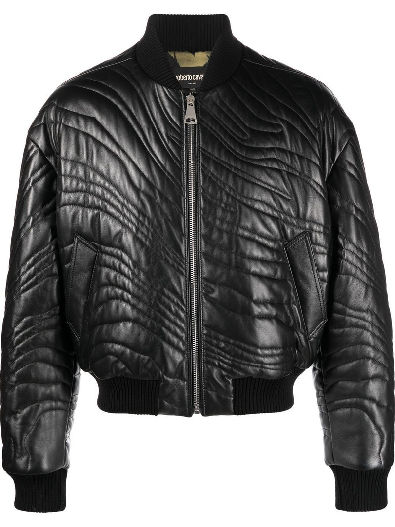 stripe-quilted leather bomber jacket 1