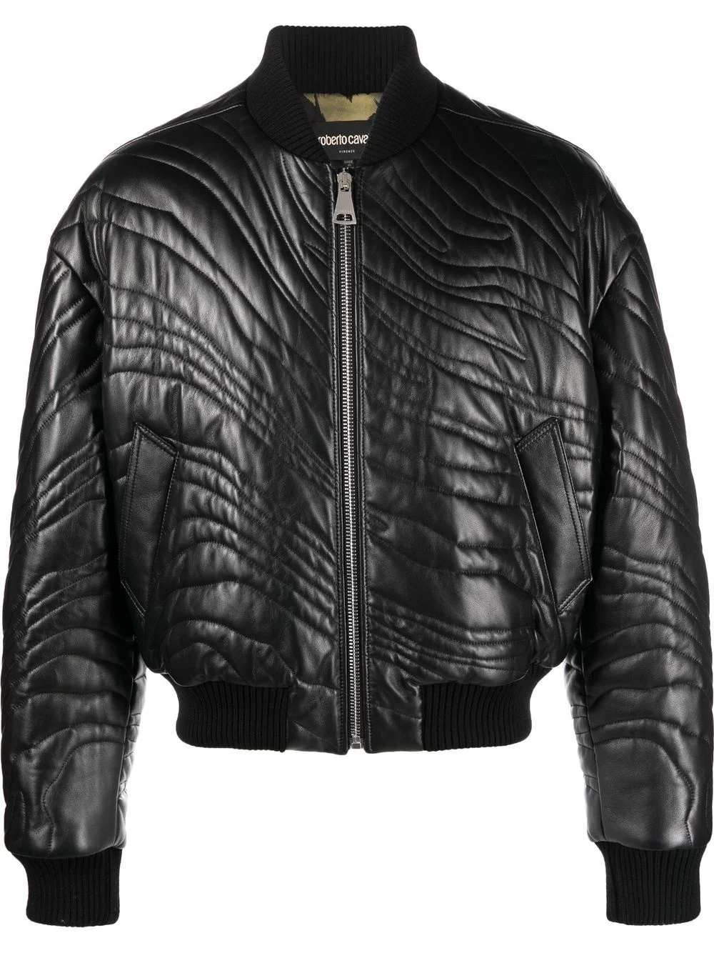 stripe-quilted leather bomber jacket - 1
