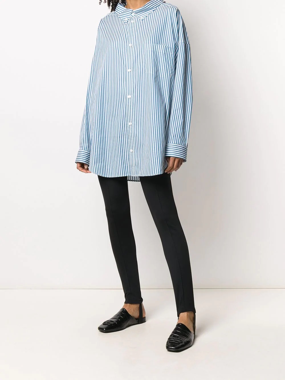 stripe-pattern logo-print oversize shirt - 3